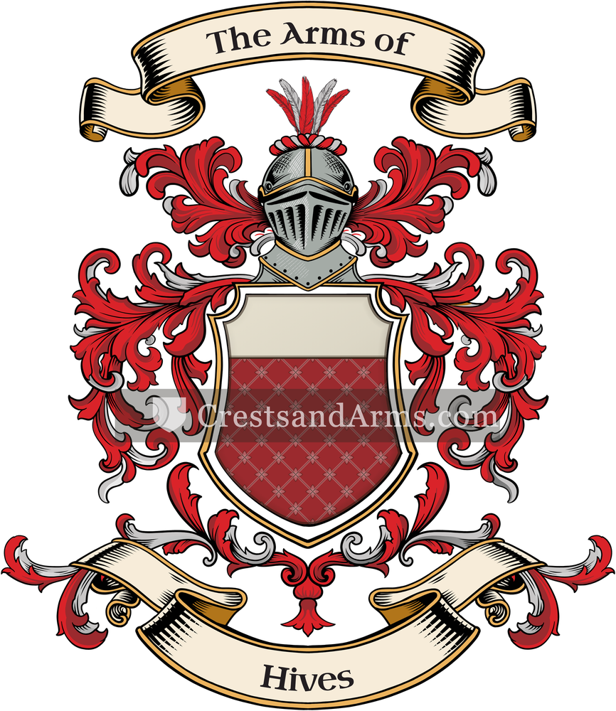 The Hives coat of arms, drawn from the recorded blazon