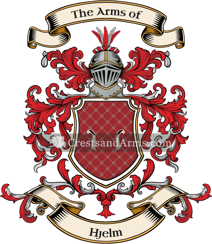 The Hjelm coat of arms, drawn from the recorded blazon