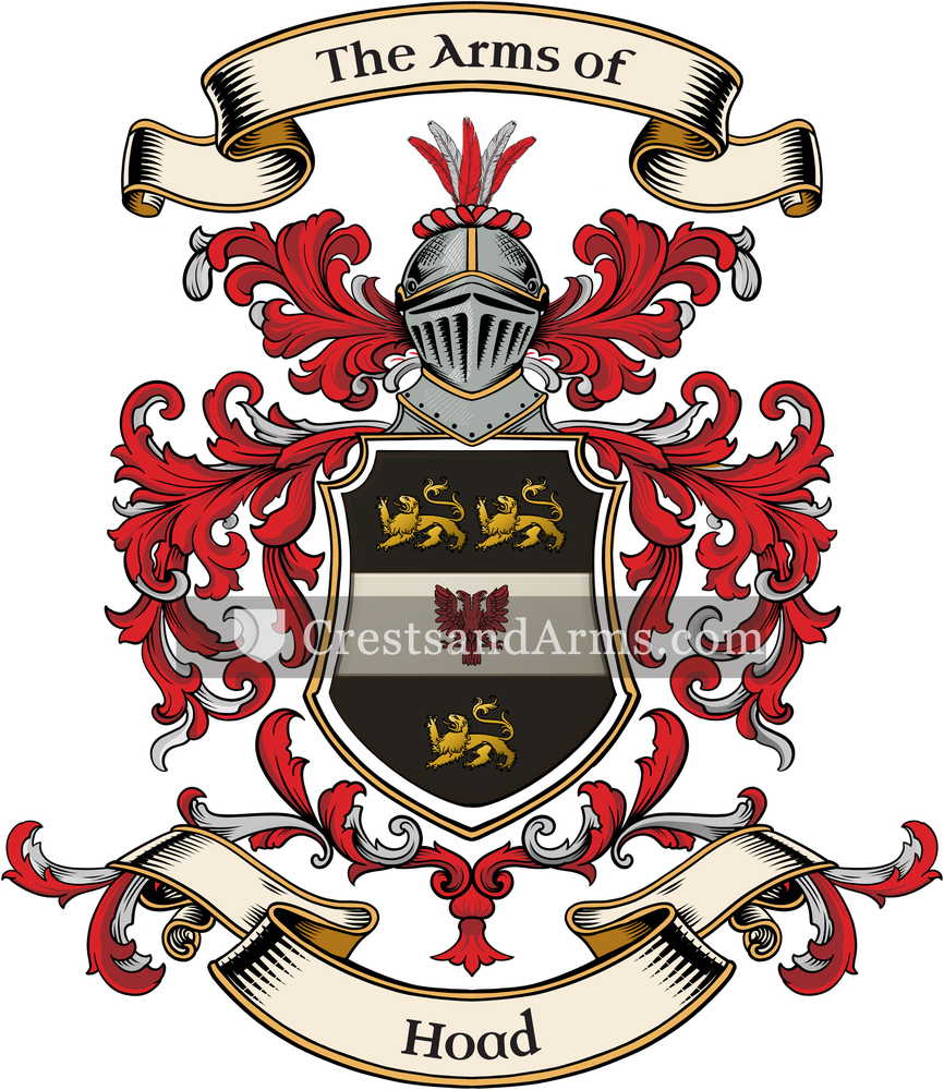 The Hoad coat of arms, drawn from the recorded blazon