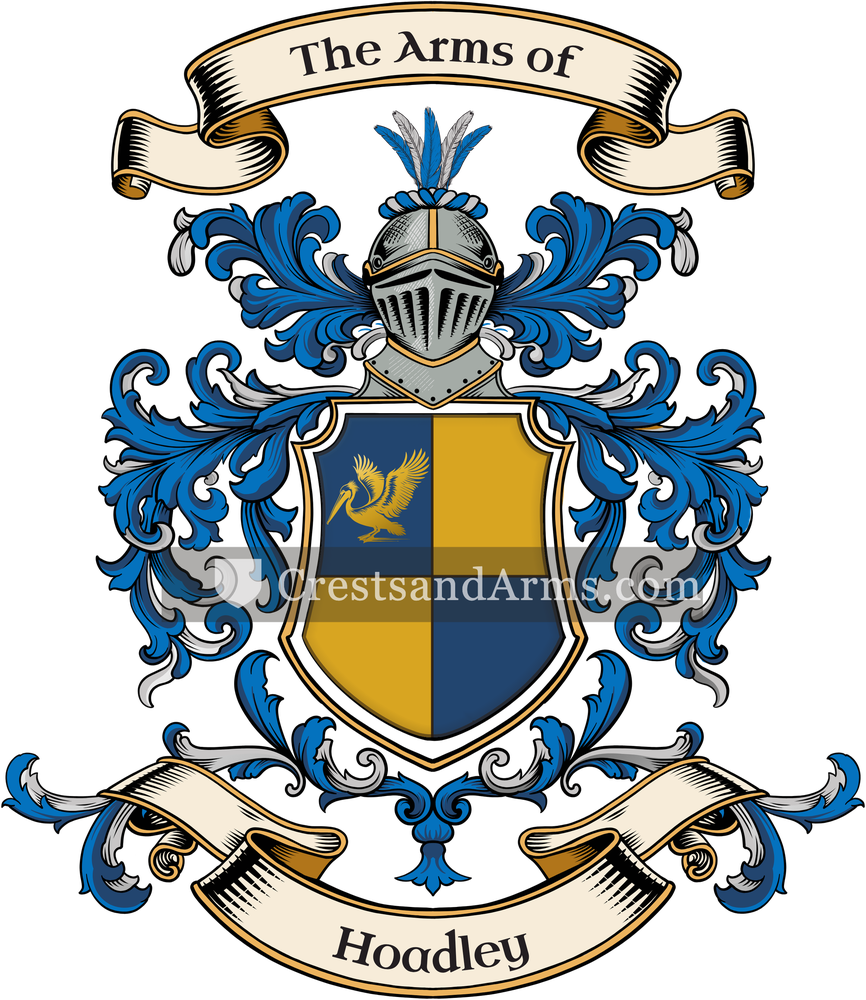 The Hoadley coat of arms, drawn from the recorded blazon