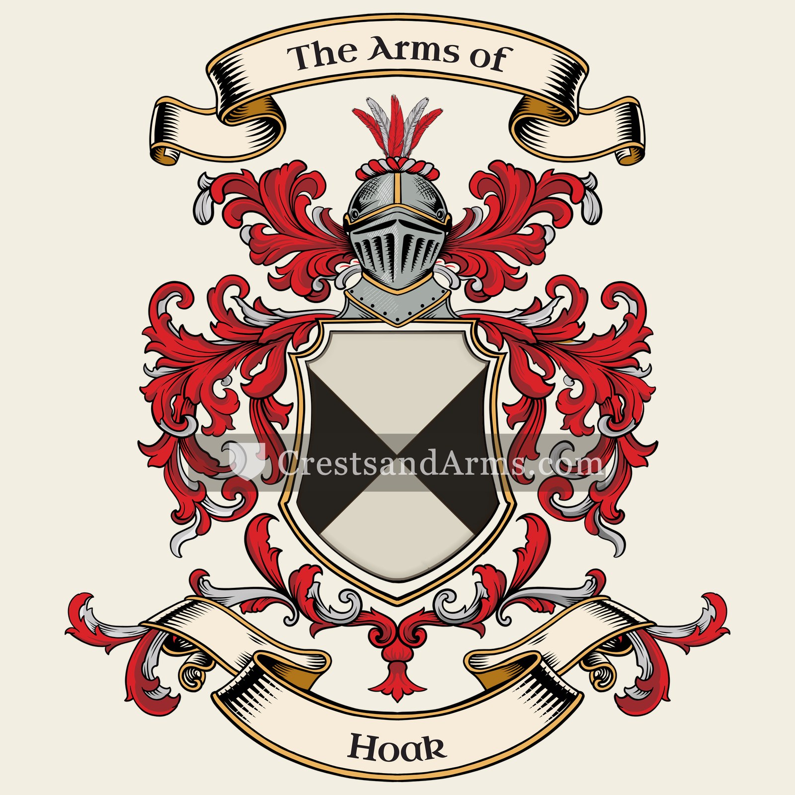 The Hoak coat of arms, drawn from the recorded blazon