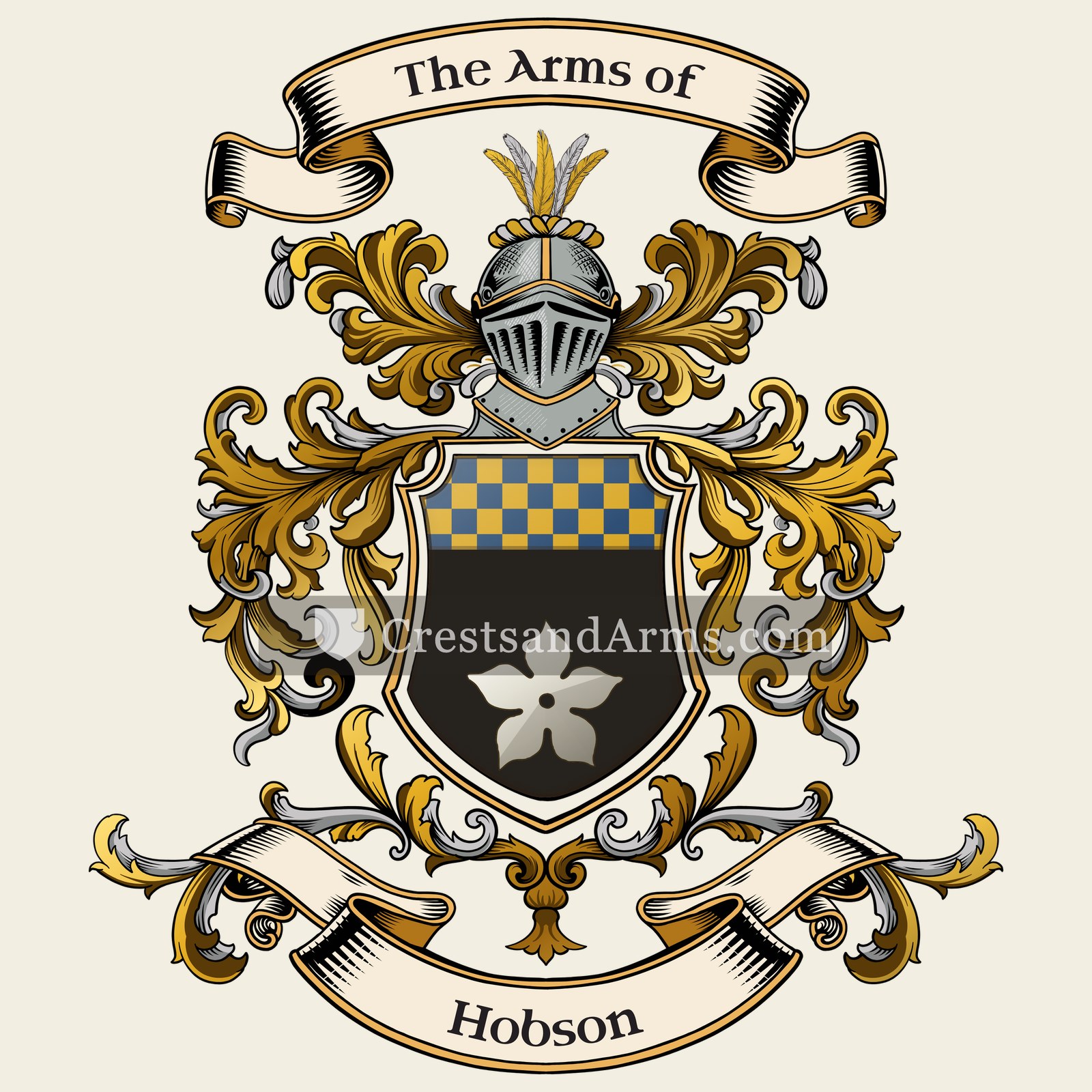 The Hobson coat of arms, drawn from the recorded blazon