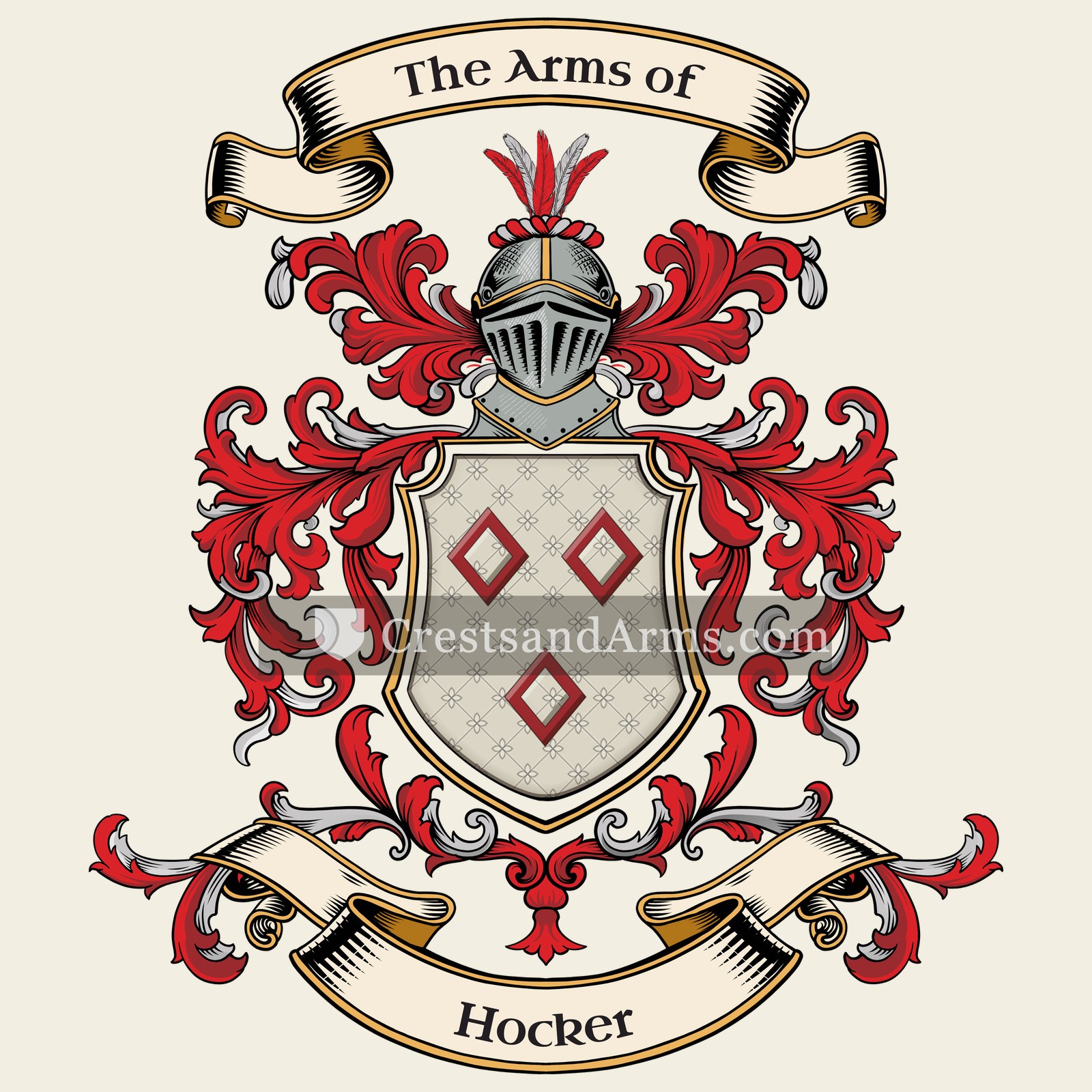 The Hocker coat of arms, drawn from the recorded blazon