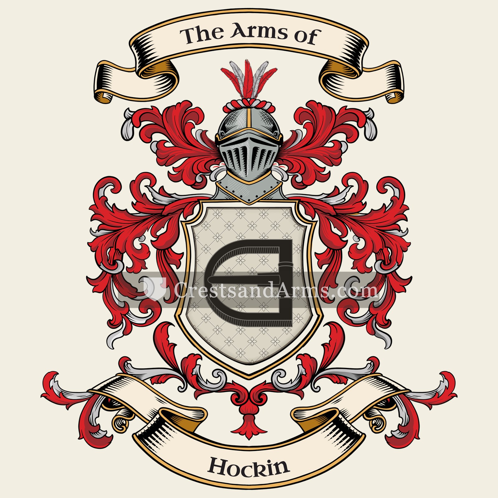 The Hockin coat of arms, drawn from the recorded blazon