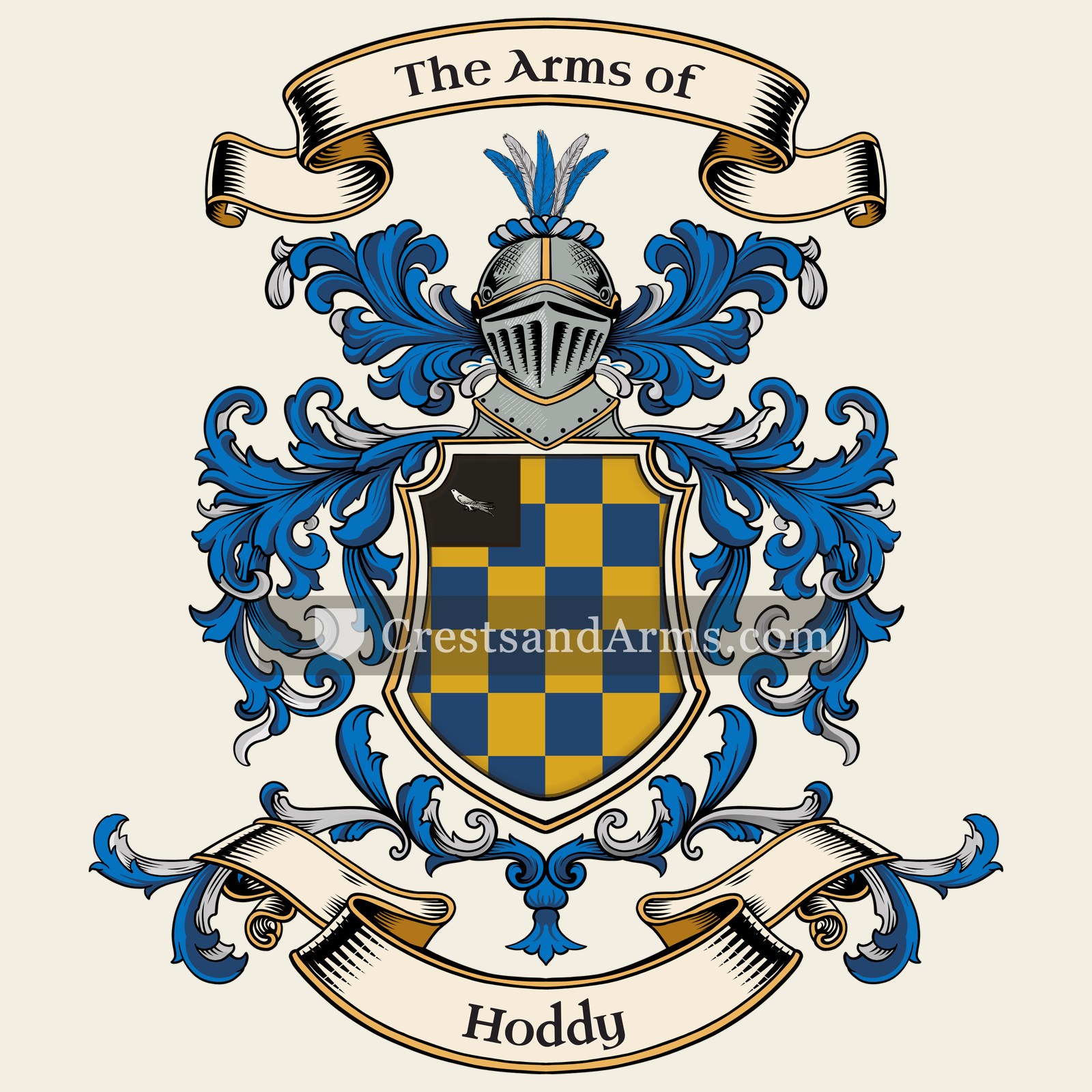 The Hoddy coat of arms, drawn from the recorded blazon