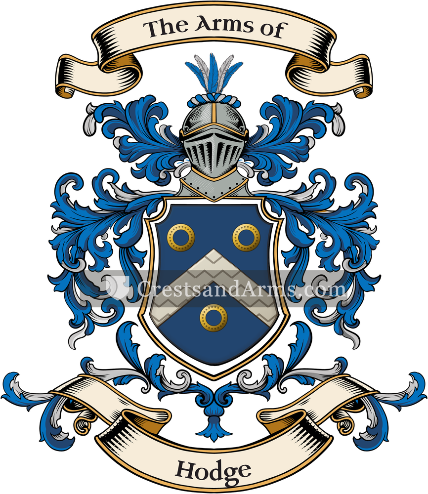 The Hodge coat of arms, drawn from the recorded blazon