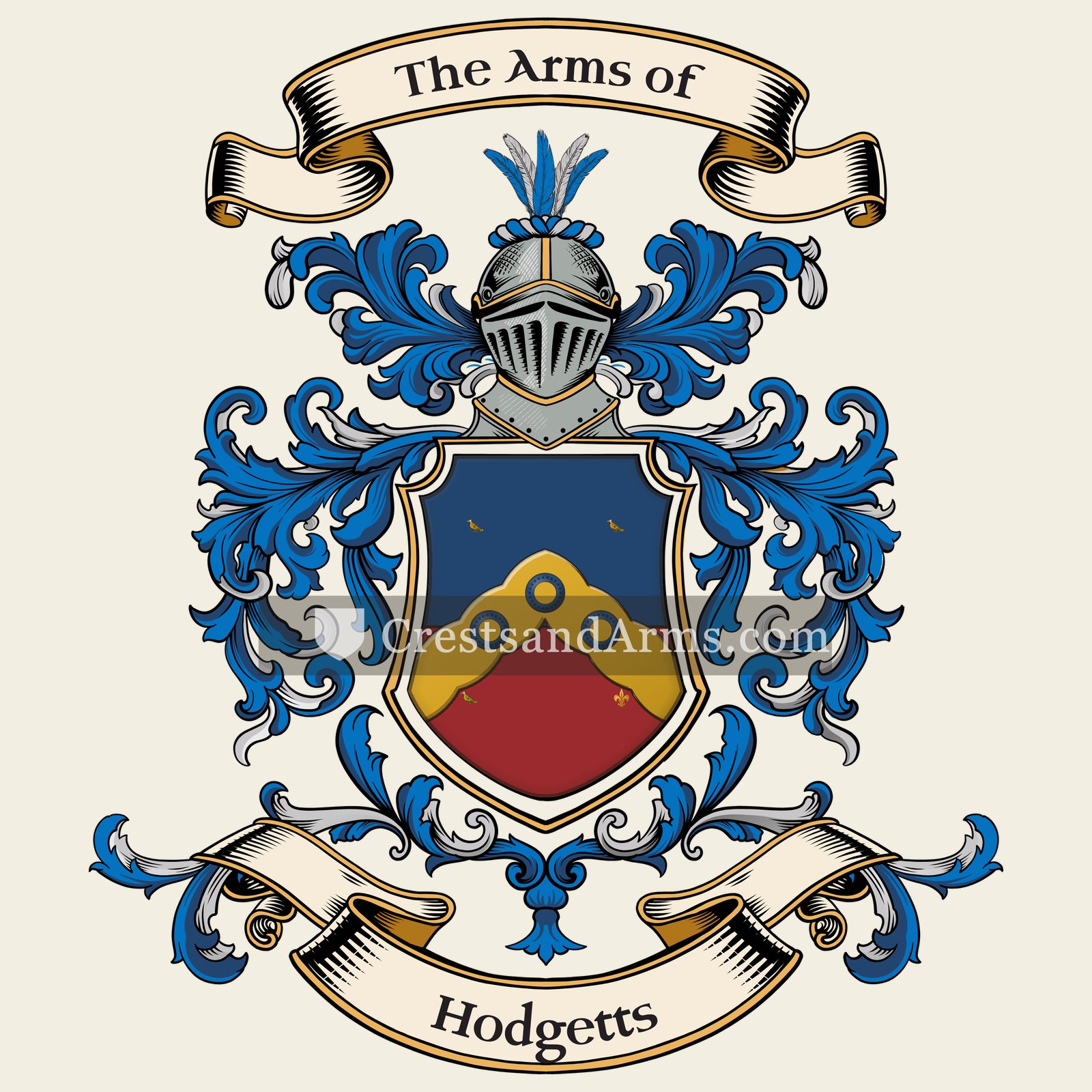 The Hodgetts coat of arms, drawn from the recorded blazon