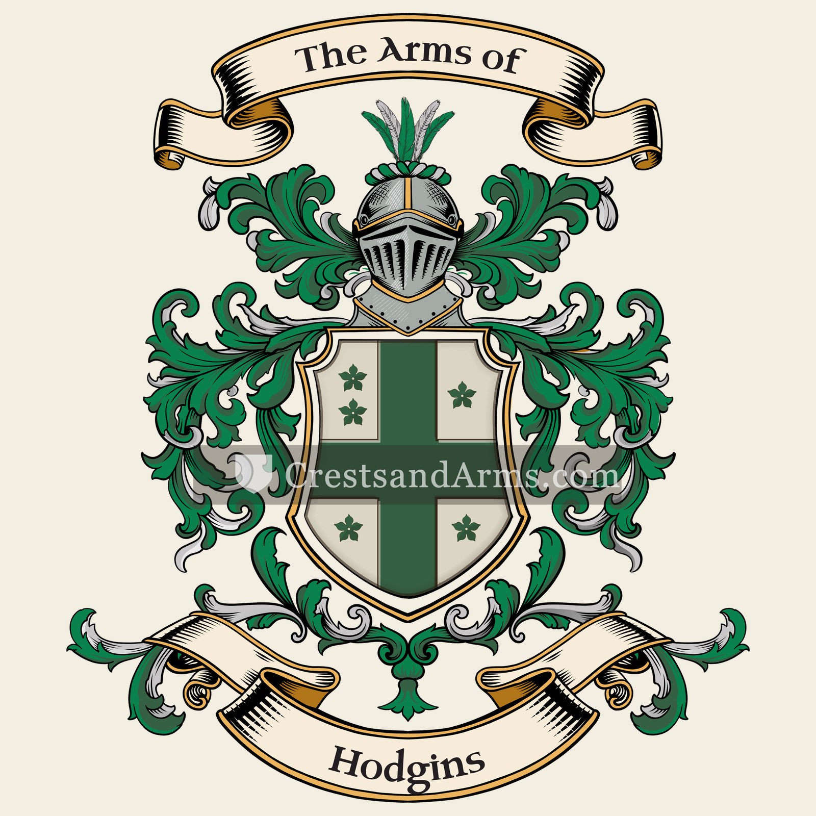 The Hodgins coat of arms, drawn from the recorded blazon