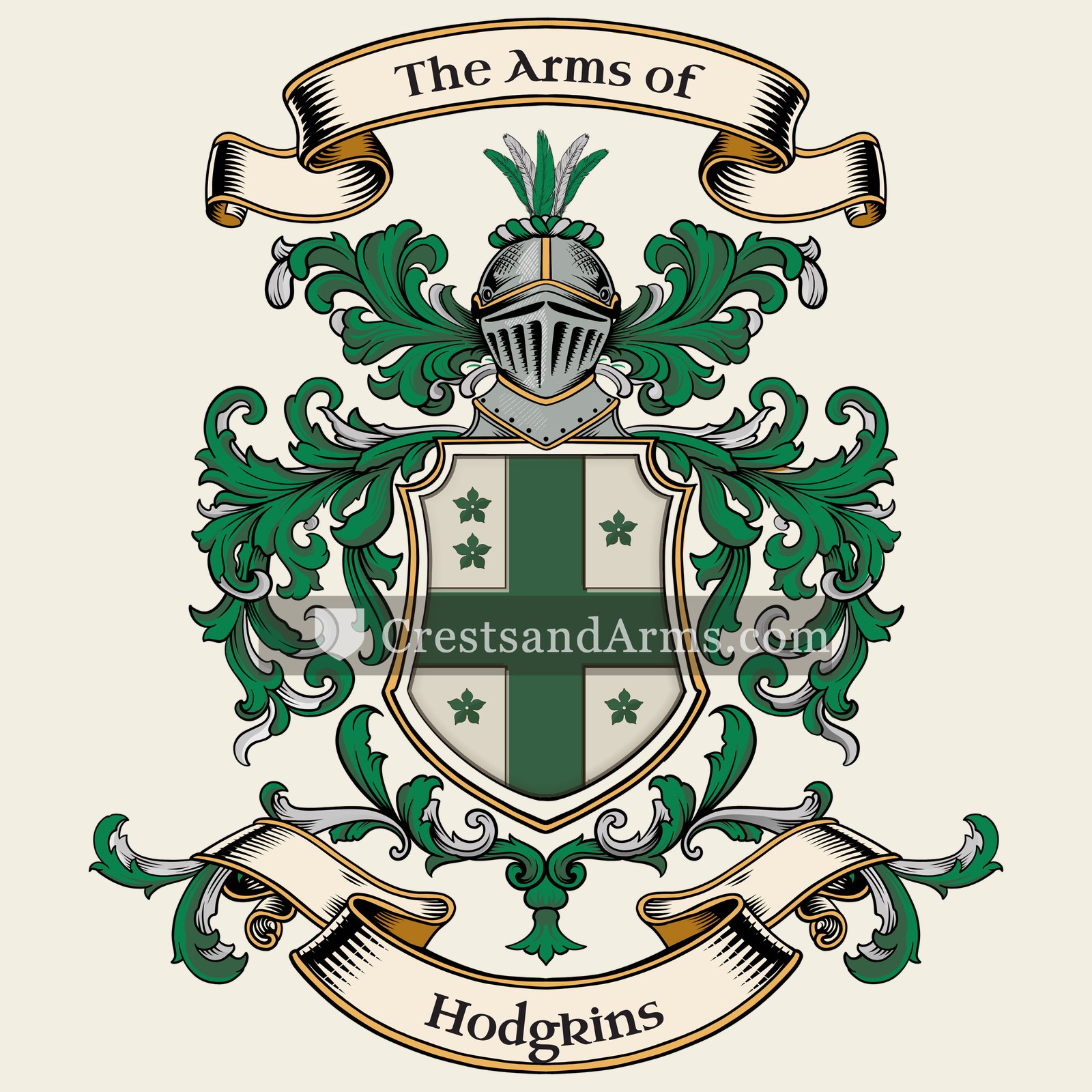 The Hodgkins coat of arms, drawn from the recorded blazon