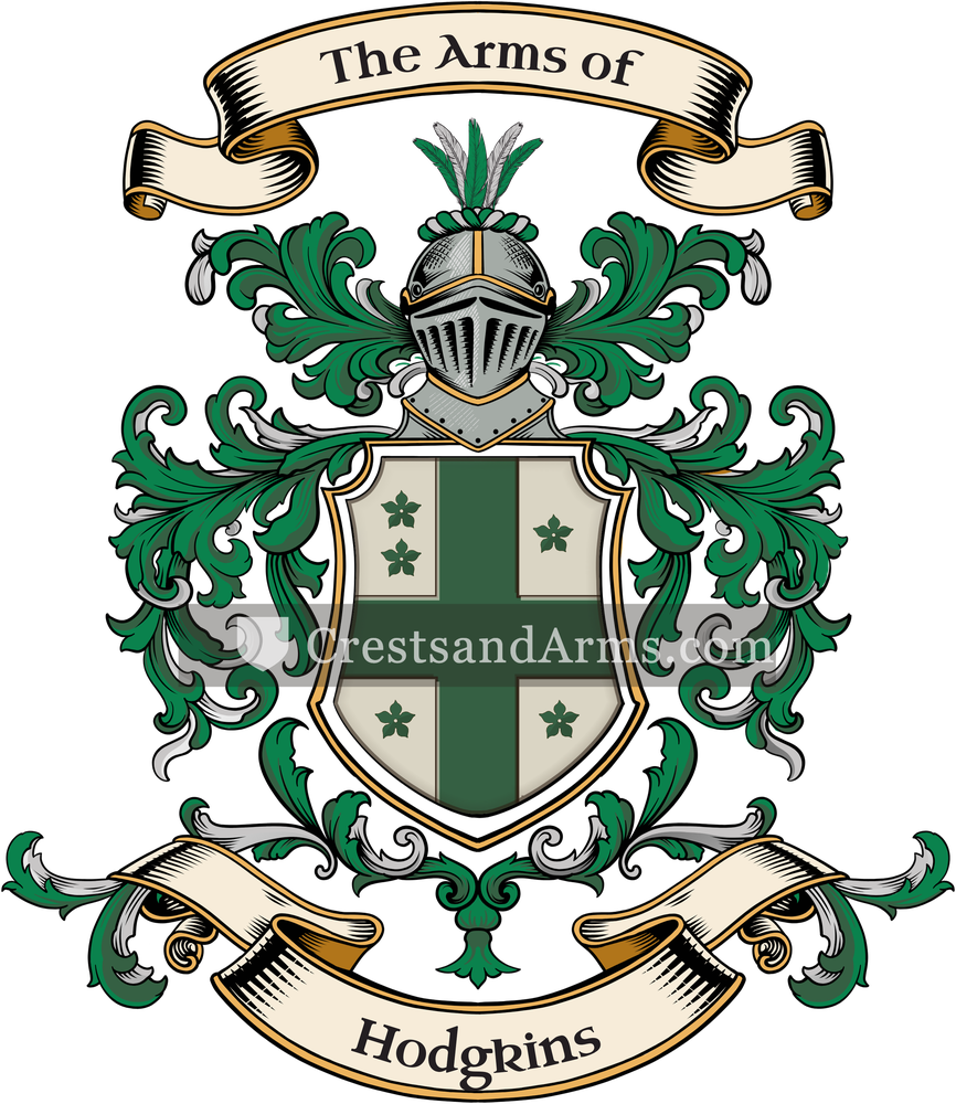 The Hodgkins coat of arms, drawn from the recorded blazon
