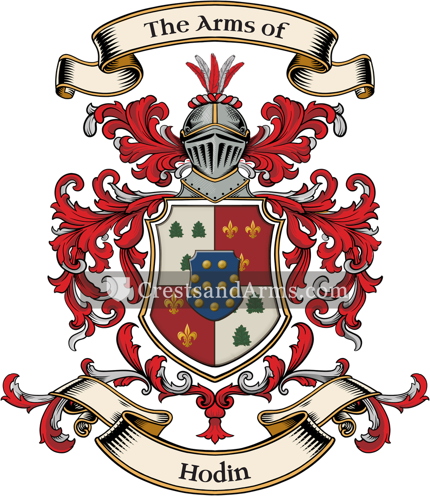 The Hodin coat of arms, drawn from the recorded blazon