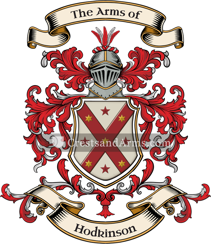The Hodkinson coat of arms, drawn from the recorded blazon
