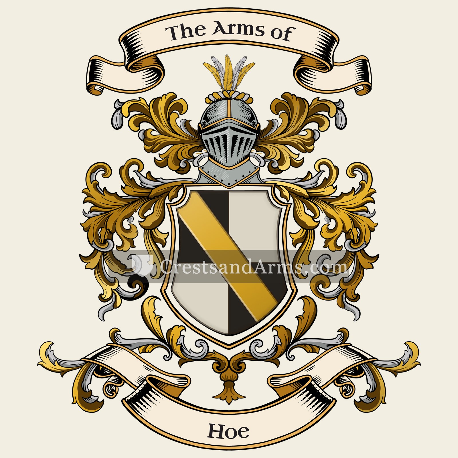 The Hoe coat of arms, drawn from the recorded blazon