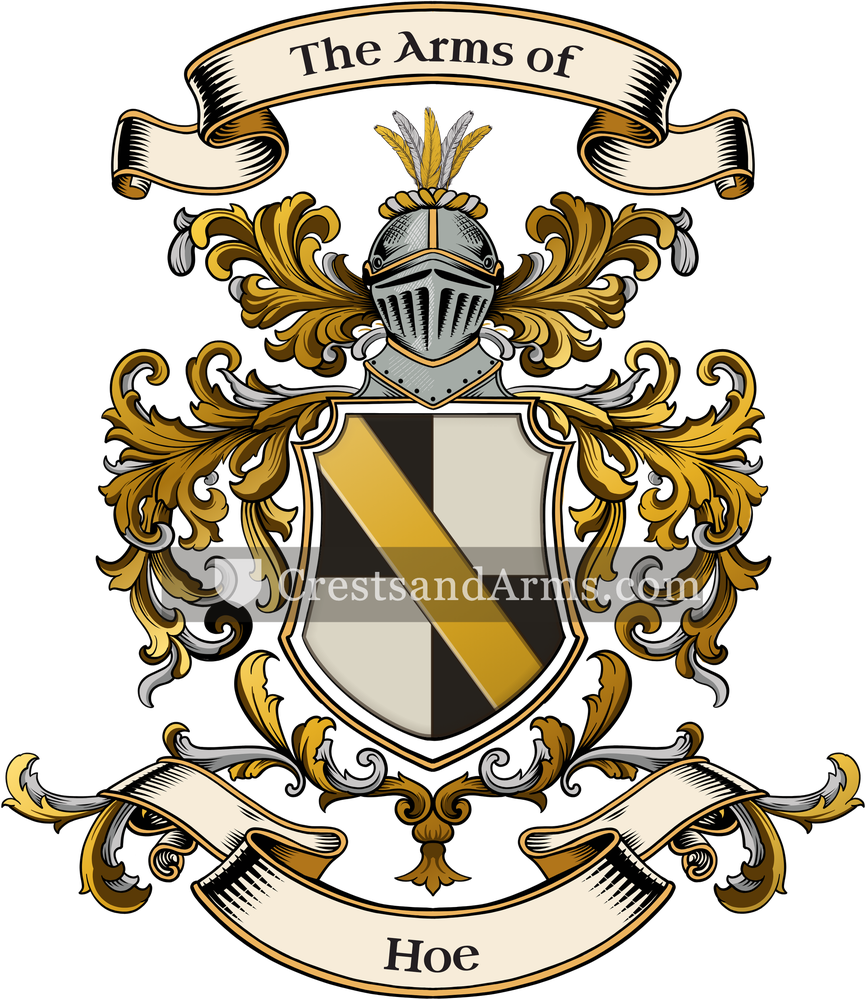 The Hoe coat of arms, drawn from the recorded blazon
