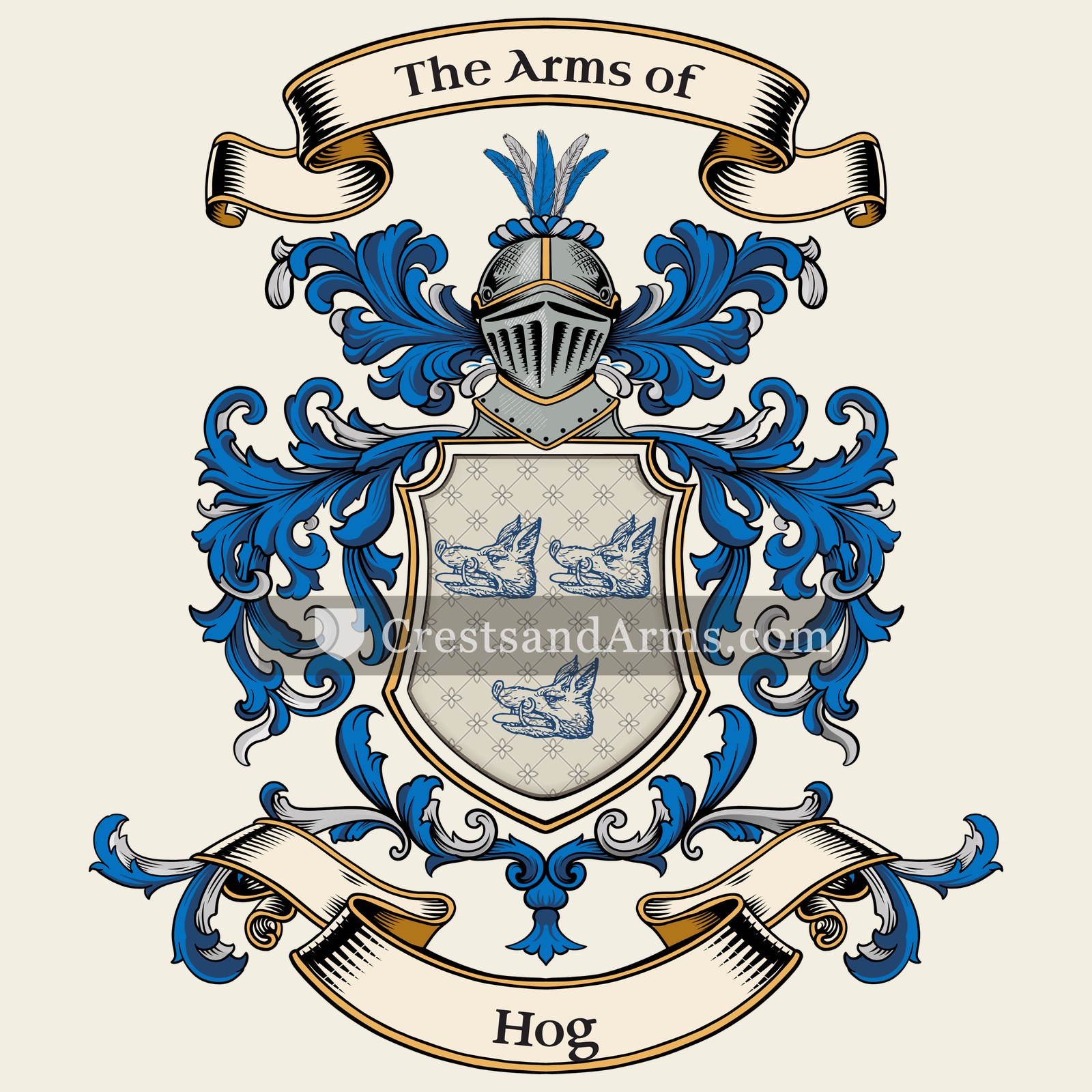 The Hog coat of arms, drawn from the recorded blazon