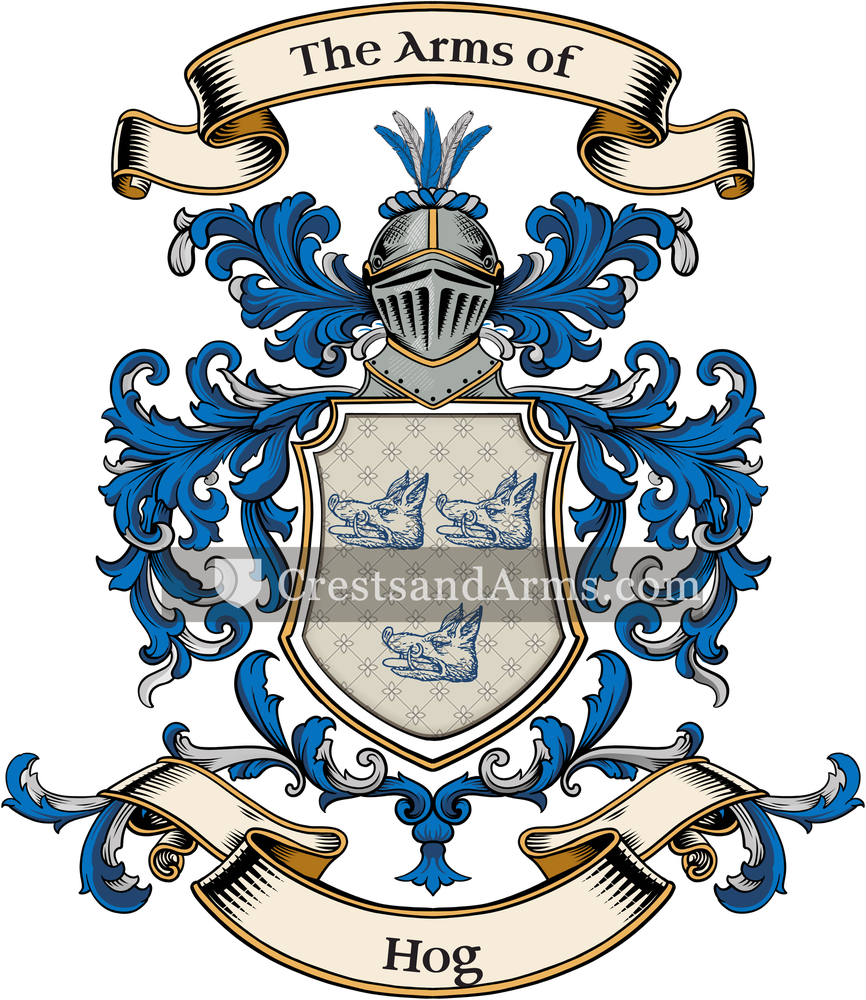 The Hog coat of arms, drawn from the recorded blazon