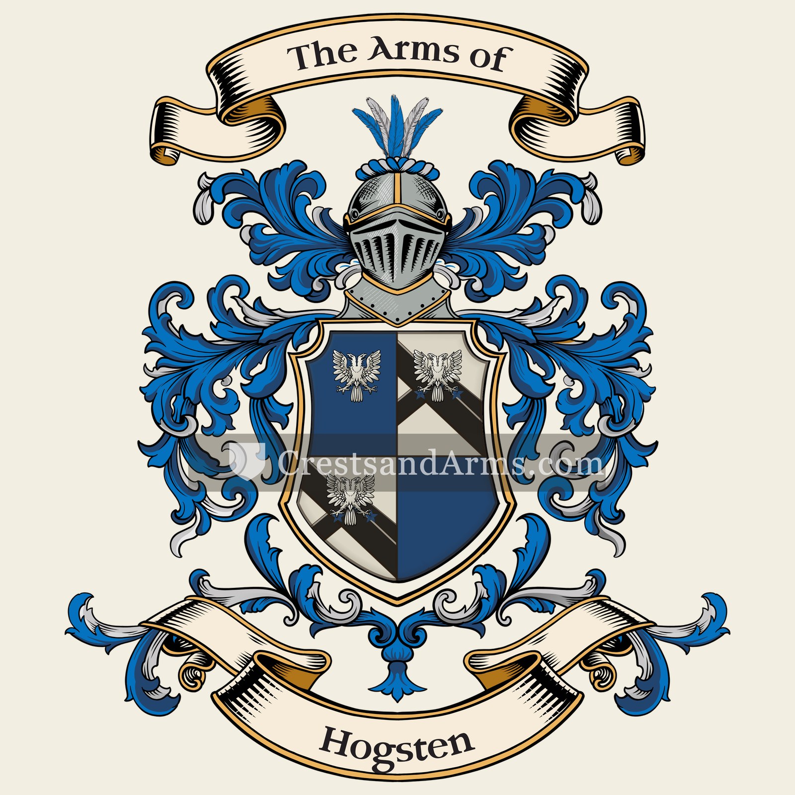 The Hogsten coat of arms, drawn from the recorded blazon