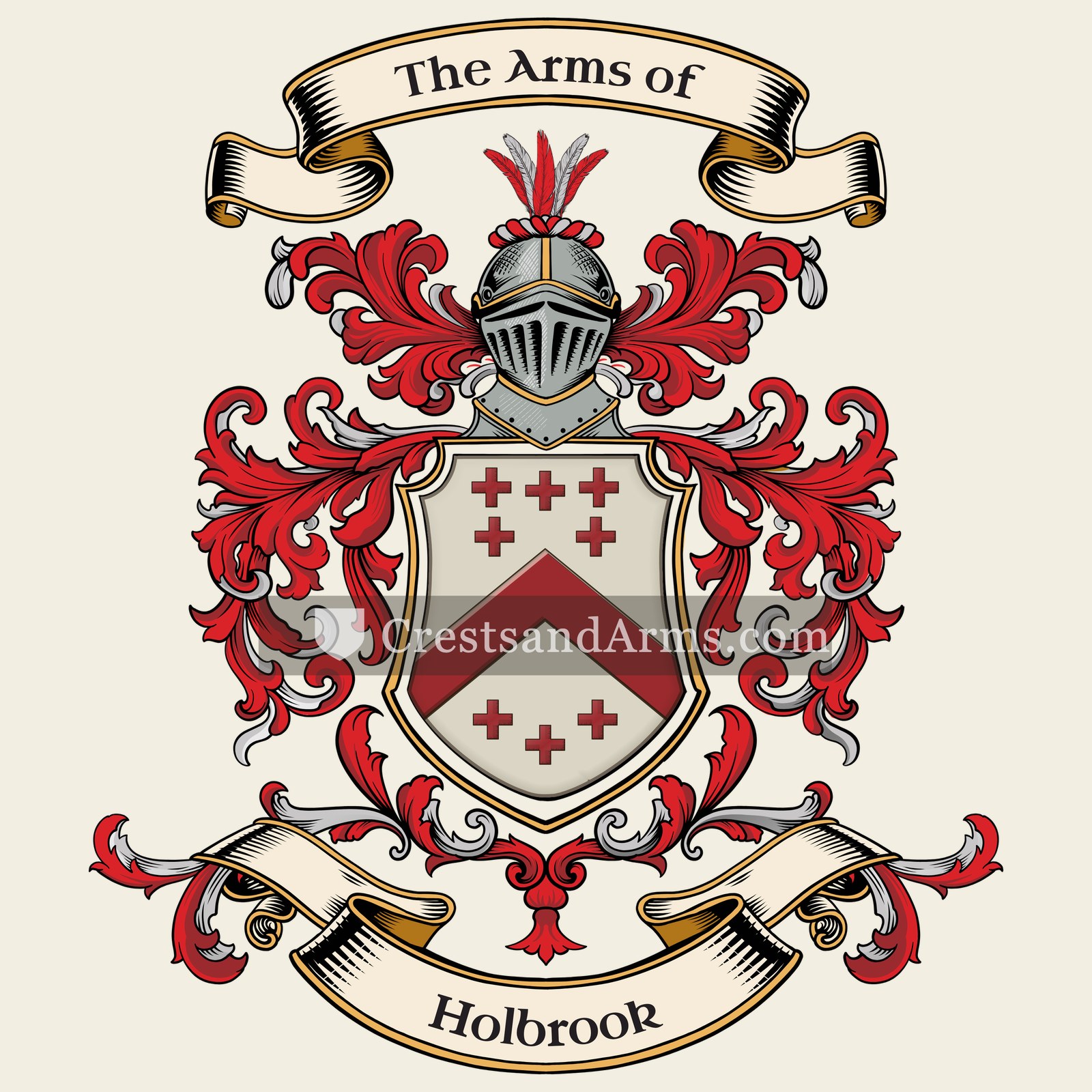 The Holbrook coat of arms, drawn from the recorded blazon