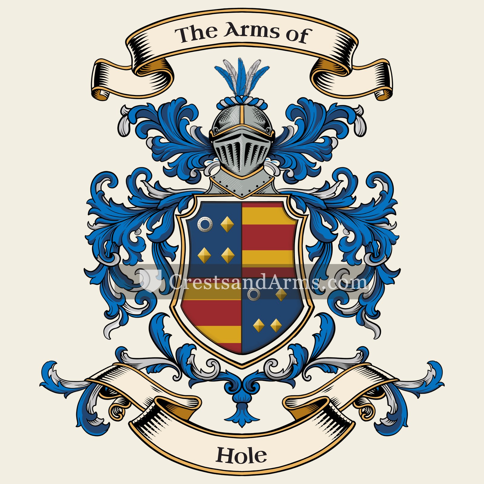 The Hole coat of arms, drawn from the recorded blazon