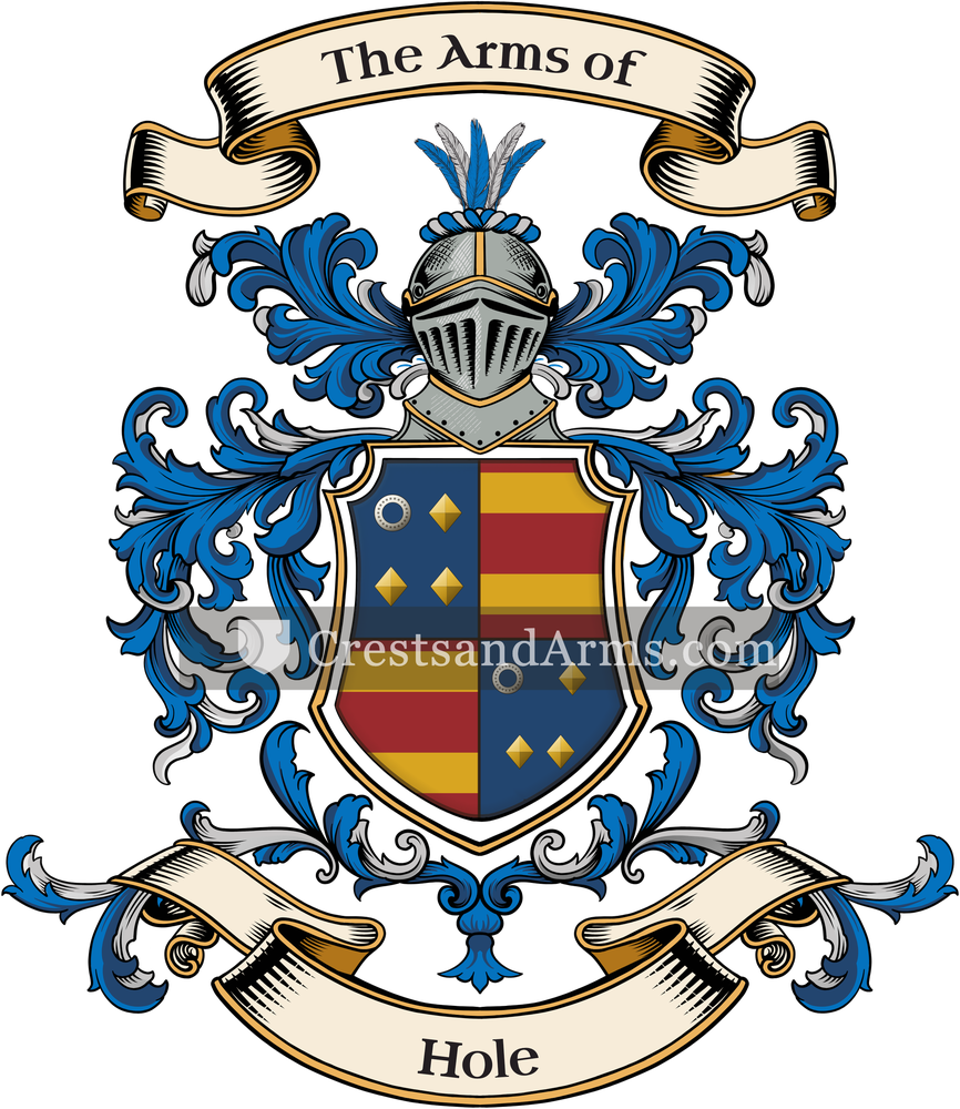 The Hole coat of arms, drawn from the recorded blazon