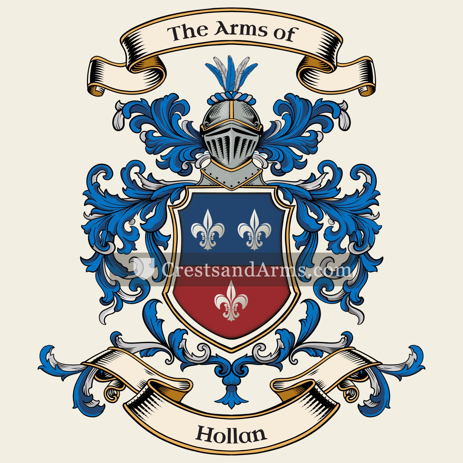 The Hollan coat of arms, drawn from the recorded blazon
