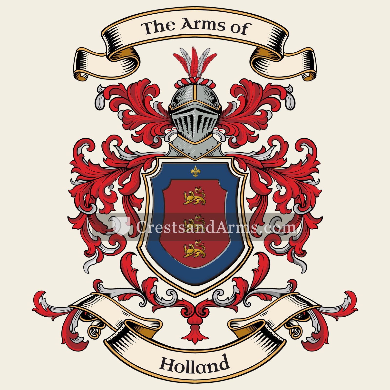 The Holland coat of arms, drawn from the recorded blazon