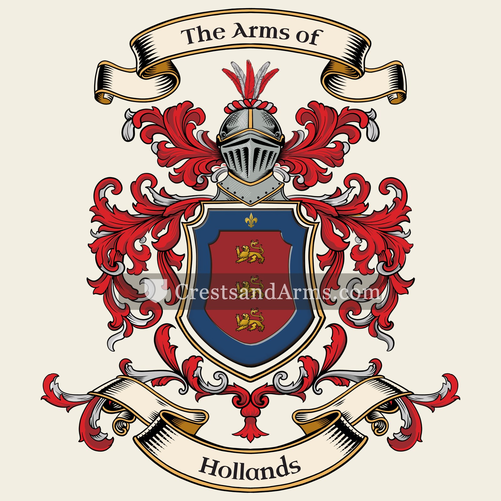 The Hollands coat of arms, drawn from the recorded blazon