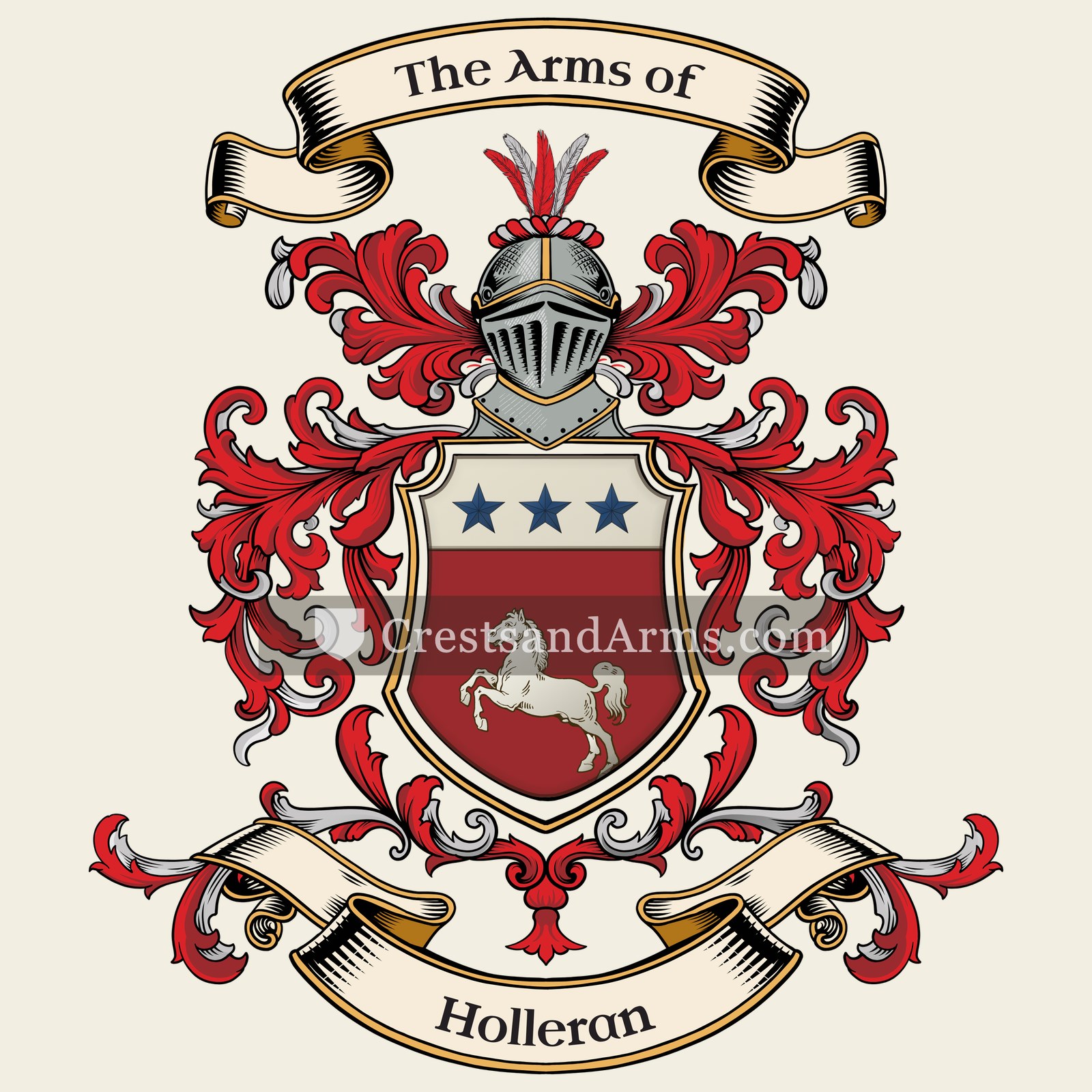 The Holleran coat of arms, drawn from the recorded blazon