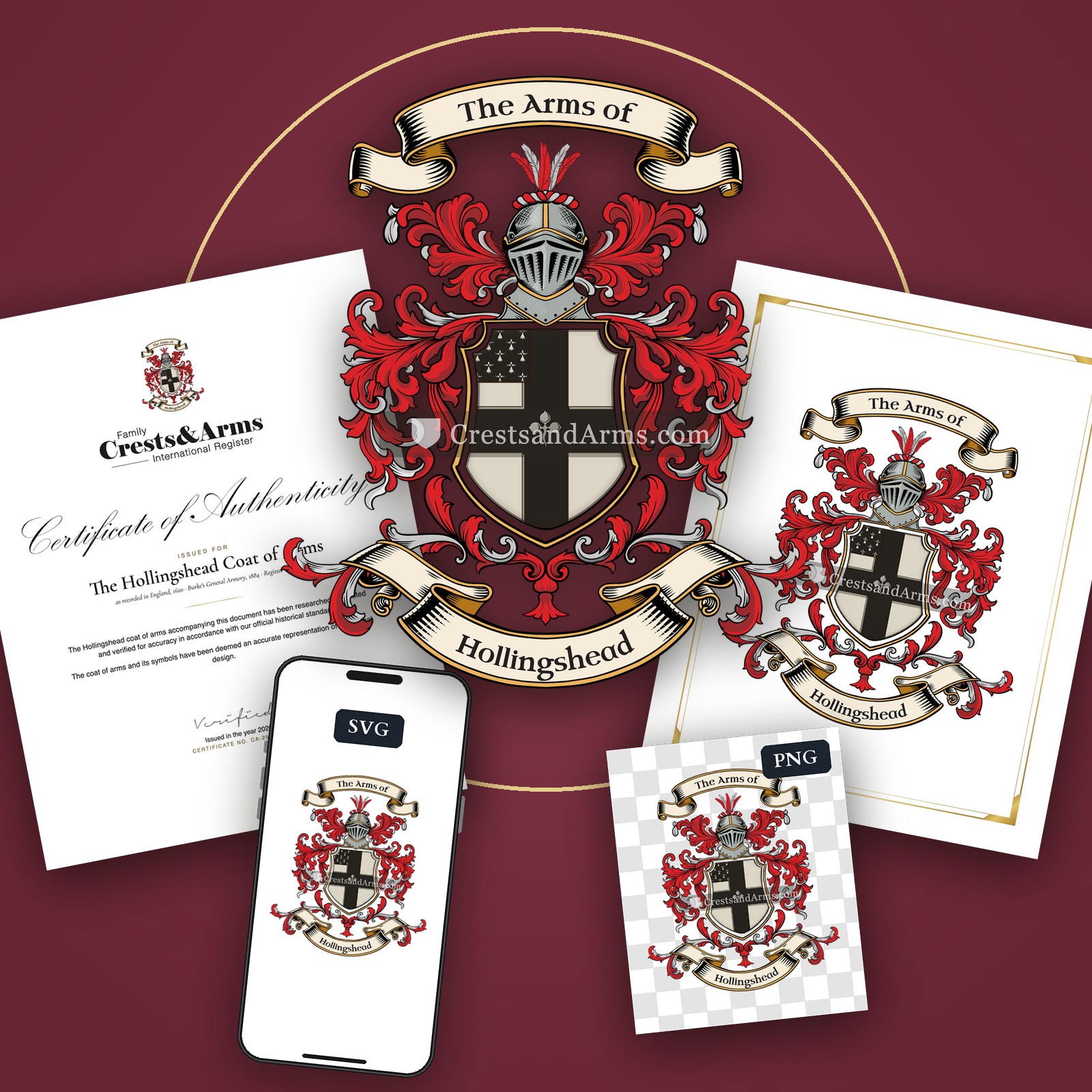 The Hollingshead arms on the coat of arms — digital pack