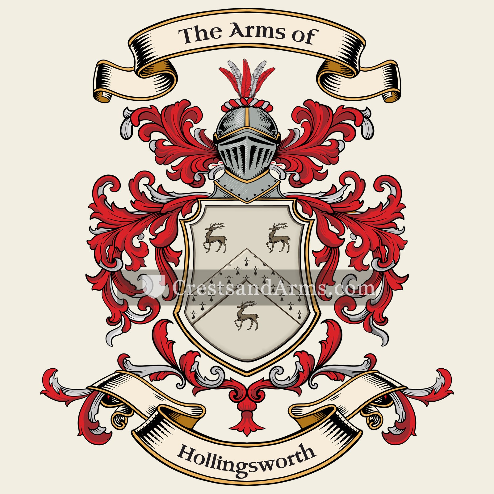 The Hollingsworth coat of arms, drawn from the recorded blazon