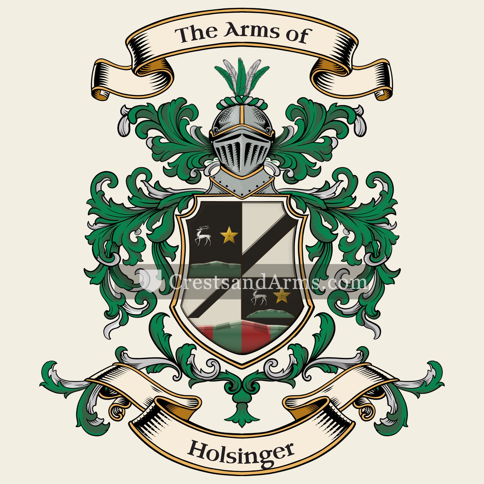 The Holsinger coat of arms, drawn from the recorded blazon