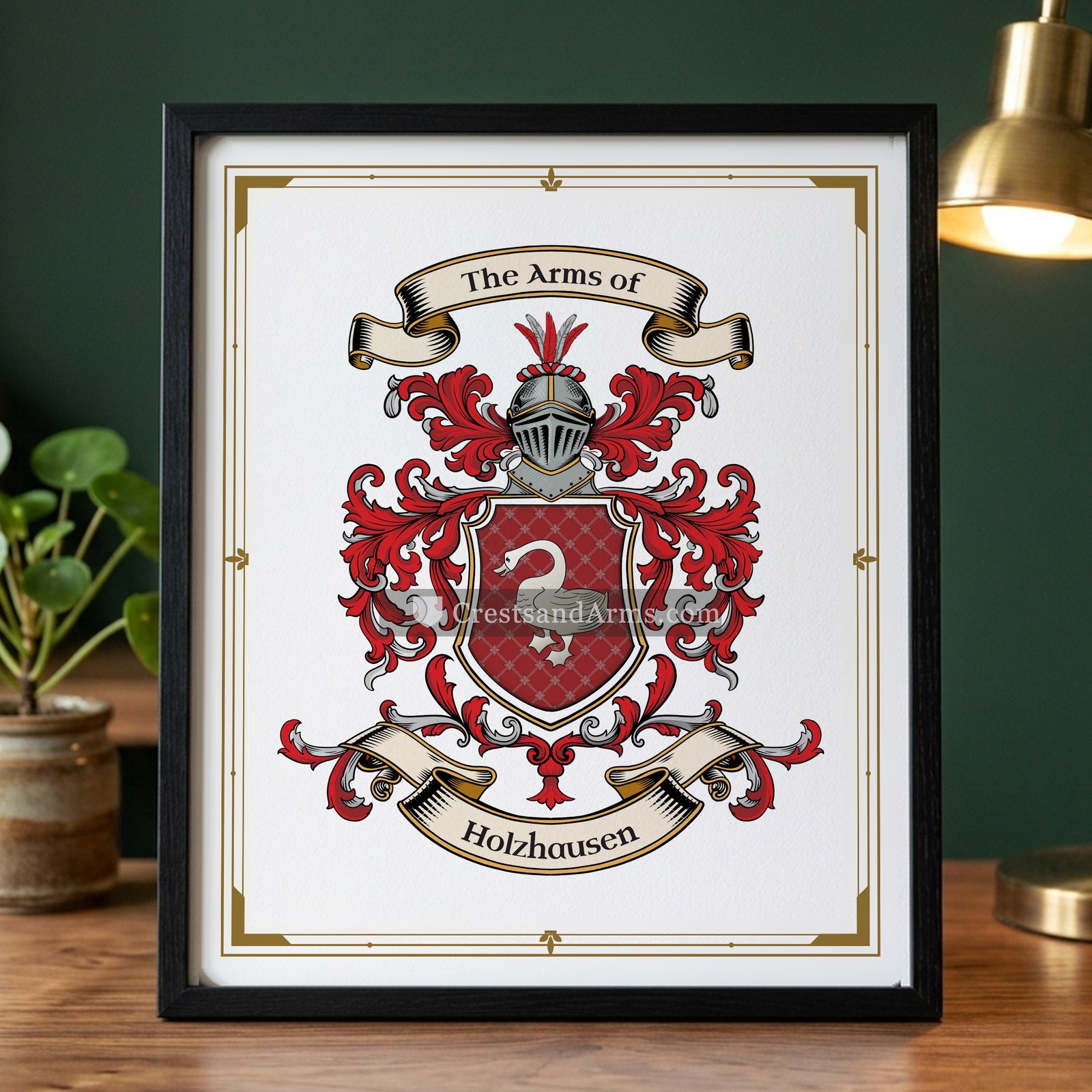 The Holzhausen arms on the framed, black wood