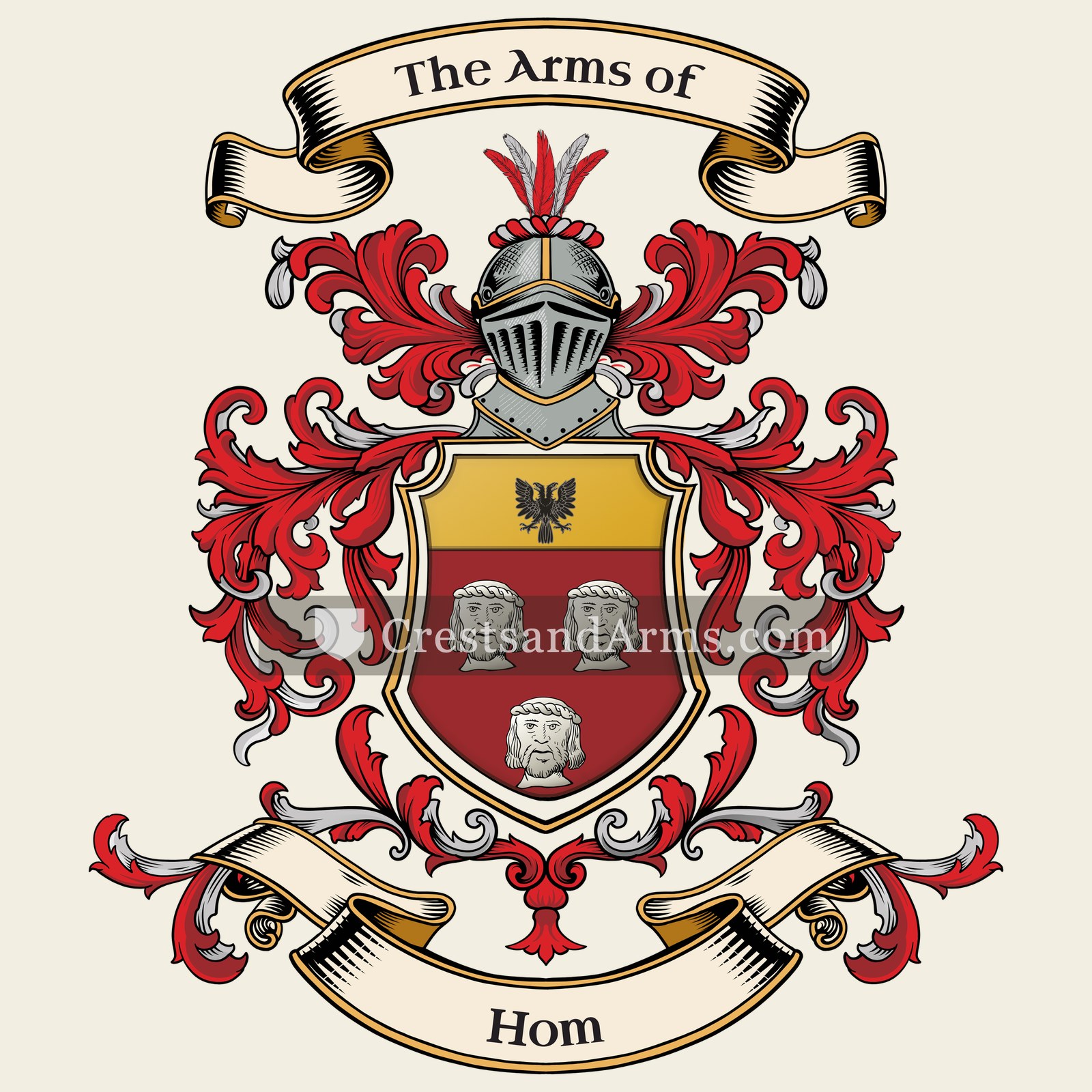 The Hom coat of arms, drawn from the recorded blazon