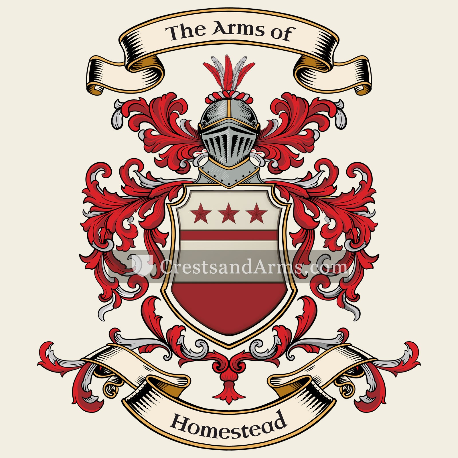 The Homestead coat of arms, drawn from the recorded blazon