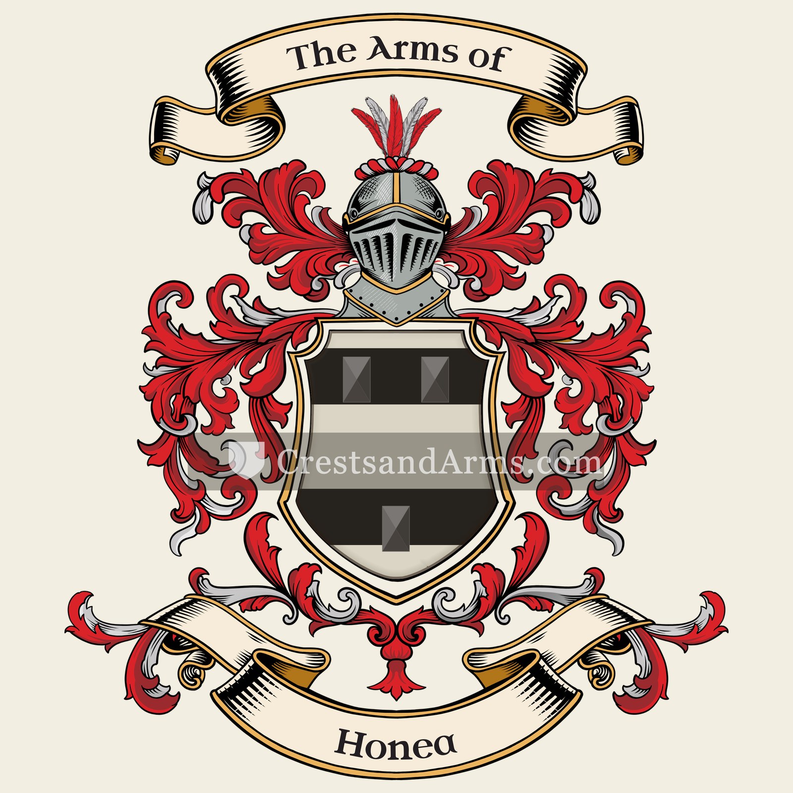 The Honea coat of arms, drawn from the recorded blazon