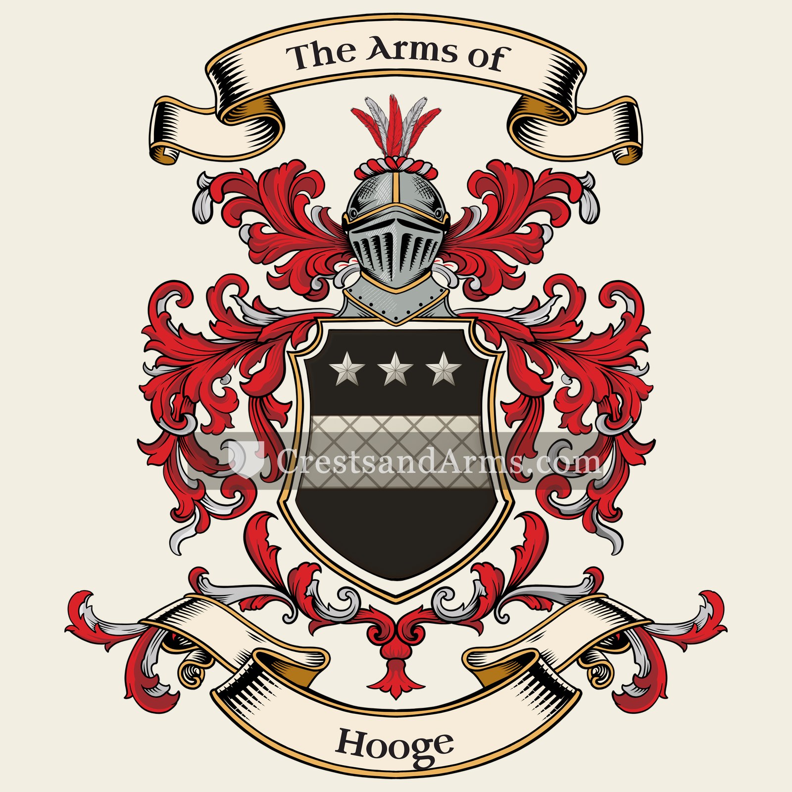 The Hooge coat of arms, drawn from the recorded blazon
