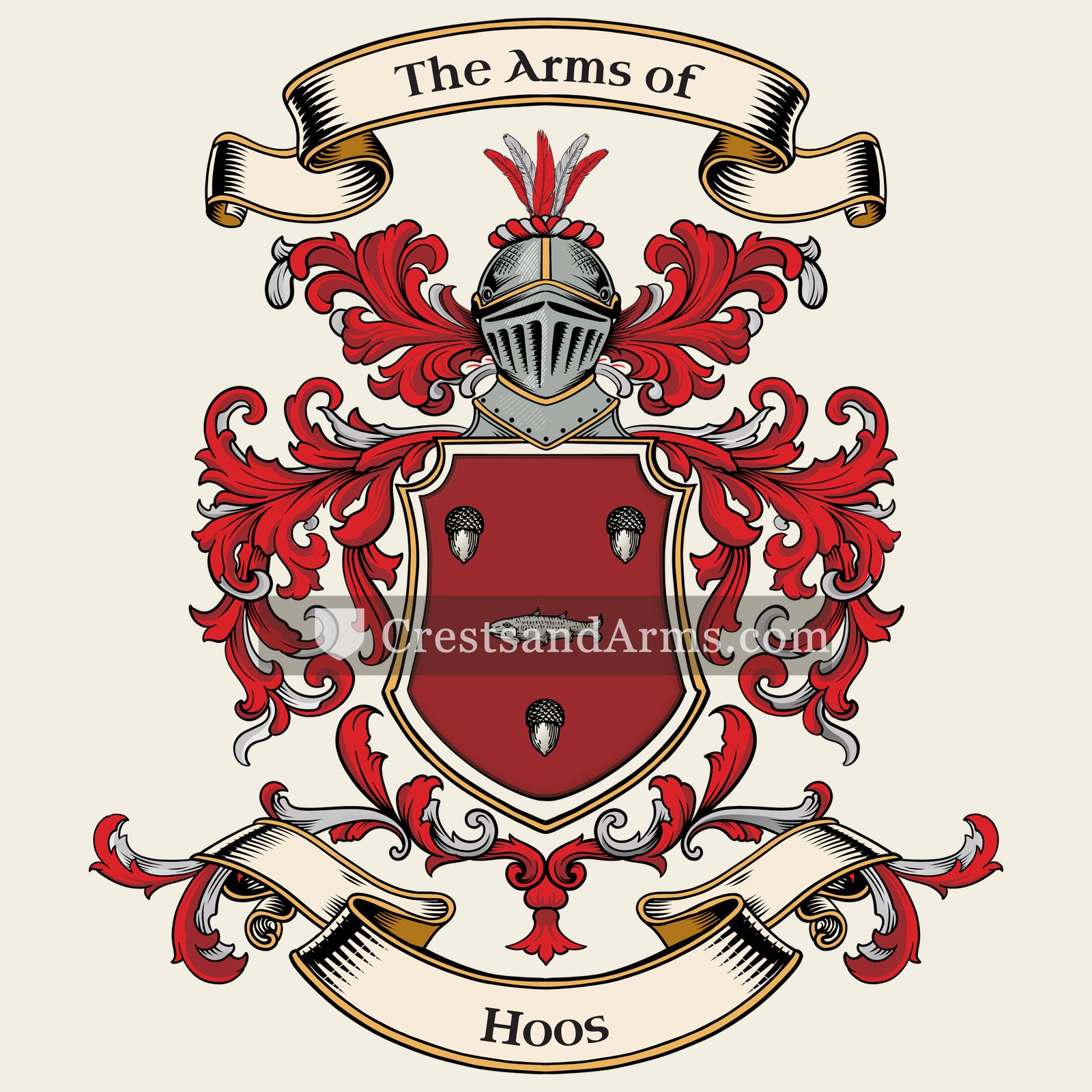 The Hoos coat of arms, drawn from the recorded blazon