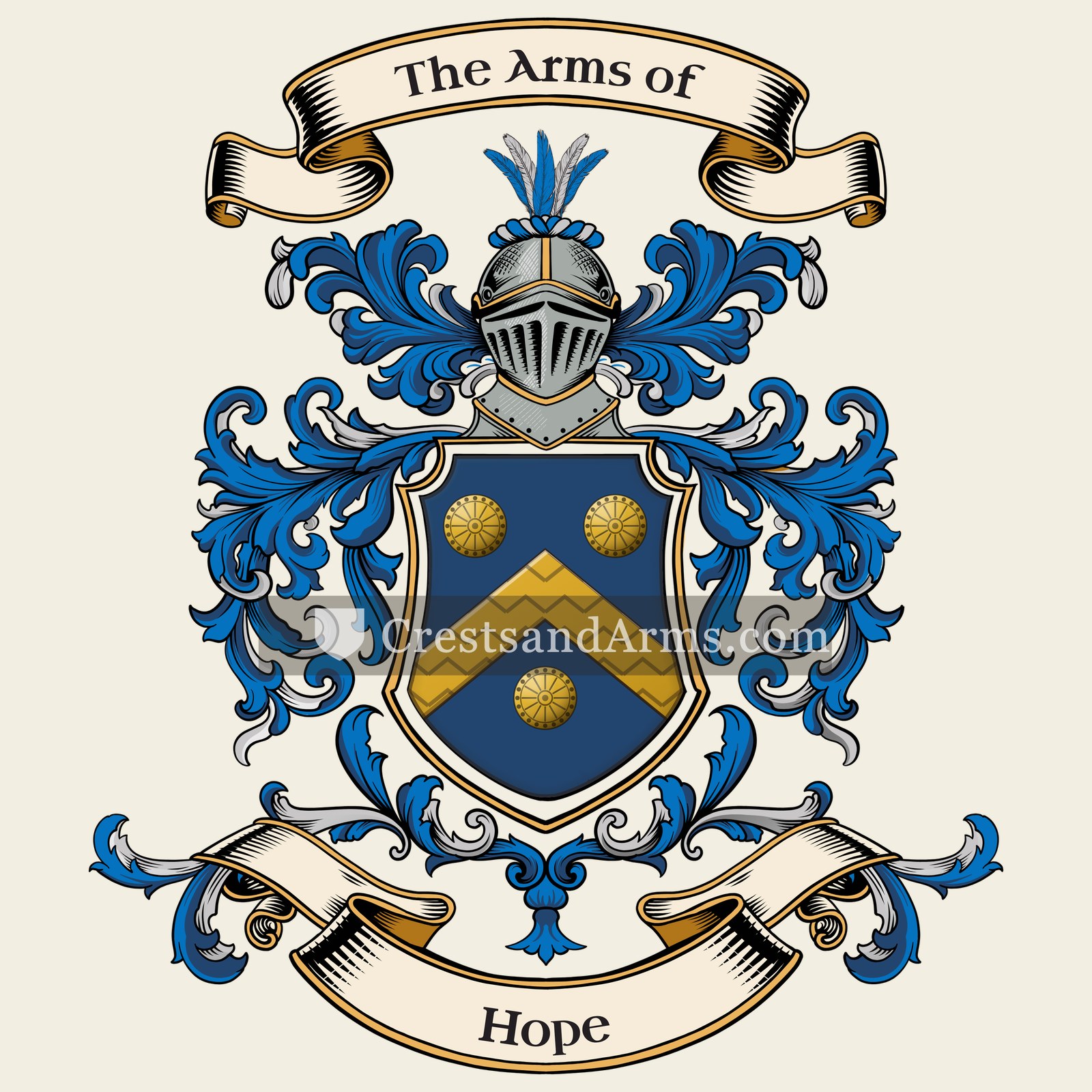 The Hope coat of arms, drawn from the recorded blazon