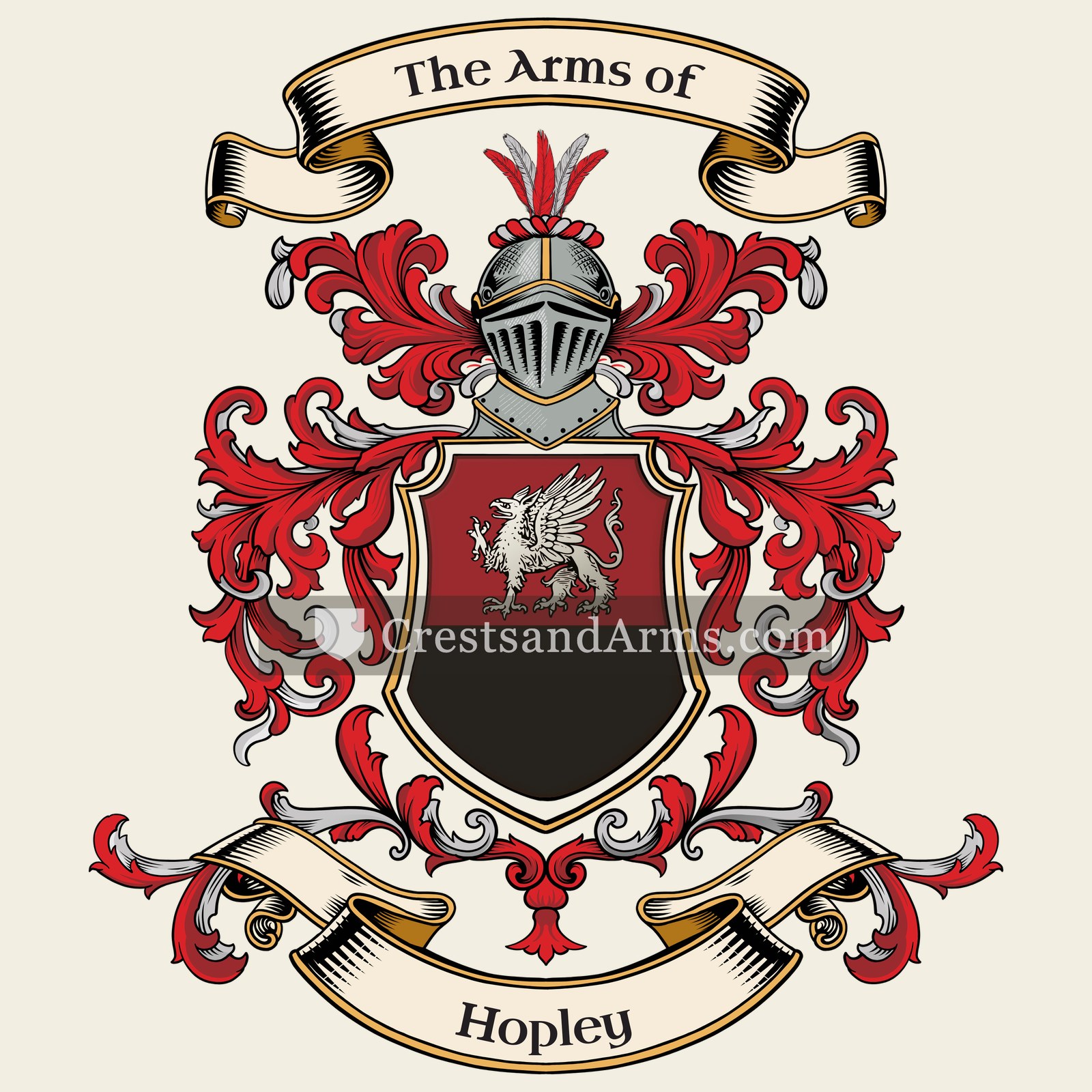 The Hopley coat of arms, drawn from the recorded blazon