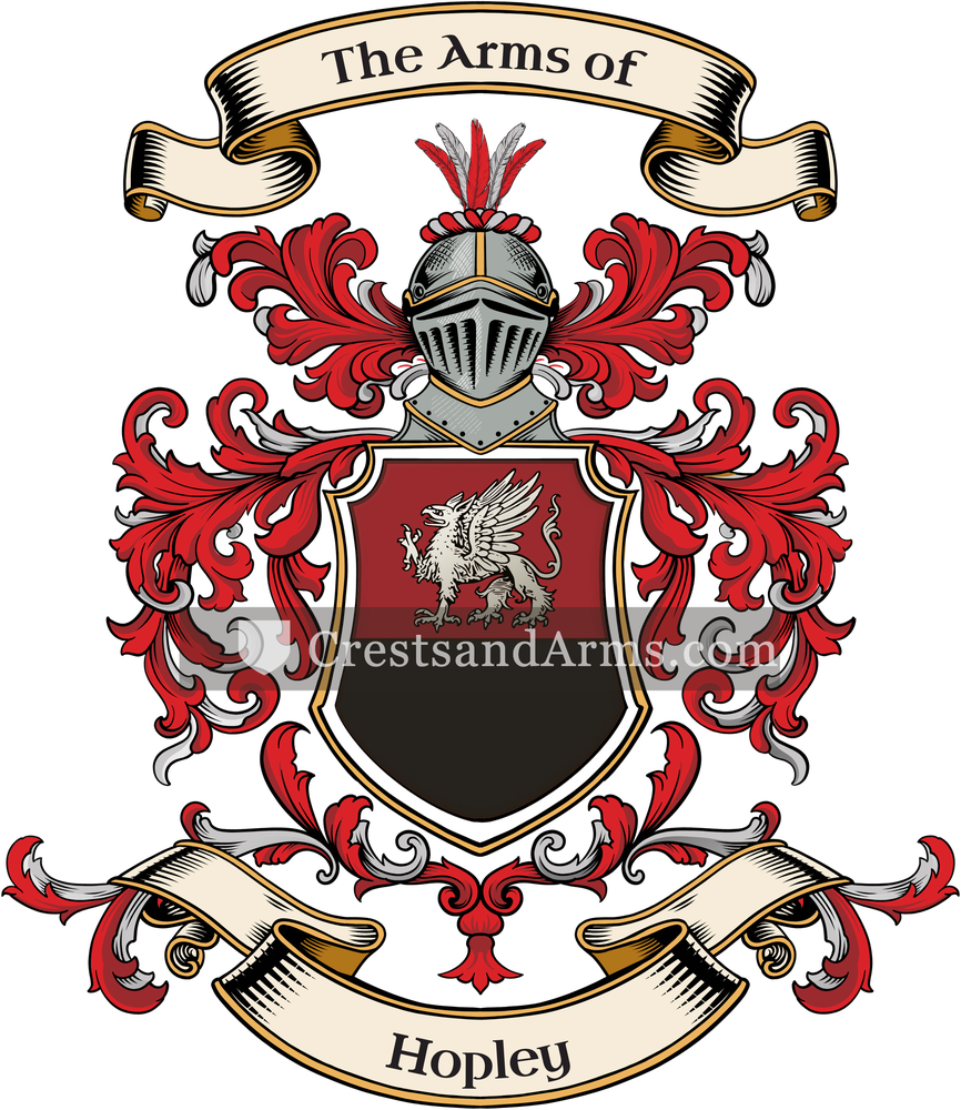 The Hopley coat of arms, drawn from the recorded blazon