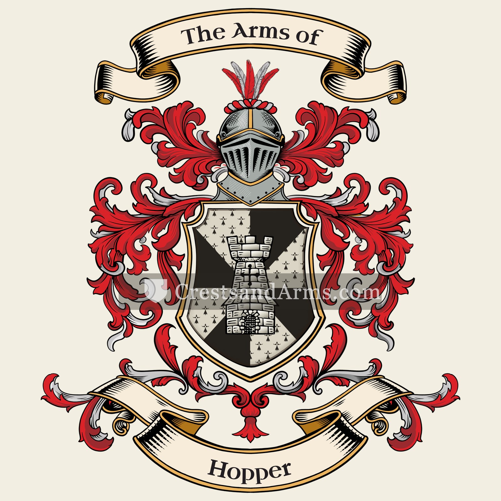The Hopper coat of arms, drawn from the recorded blazon