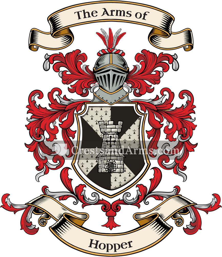 The Hopper coat of arms, drawn from the recorded blazon