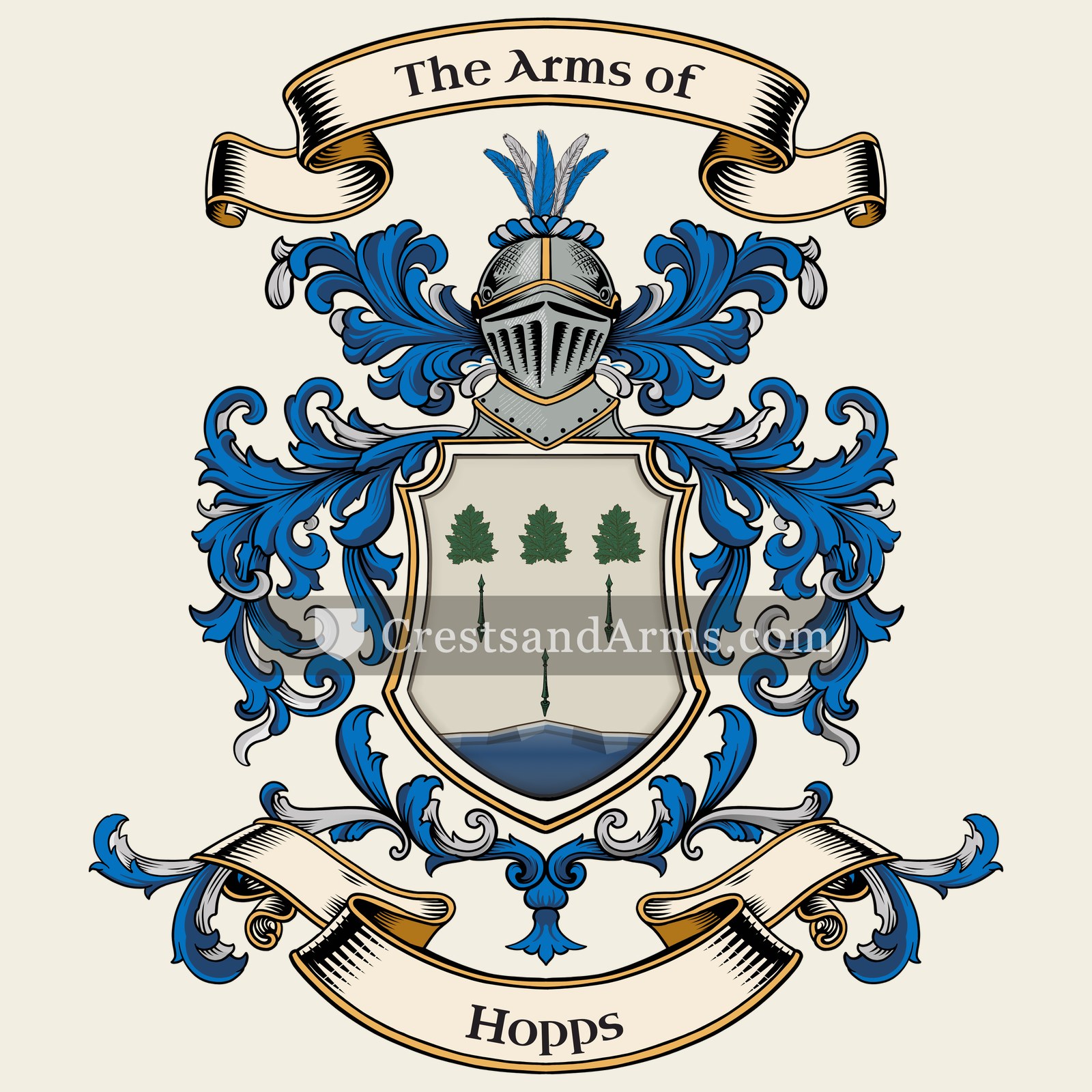 The Hopps coat of arms, drawn from the recorded blazon