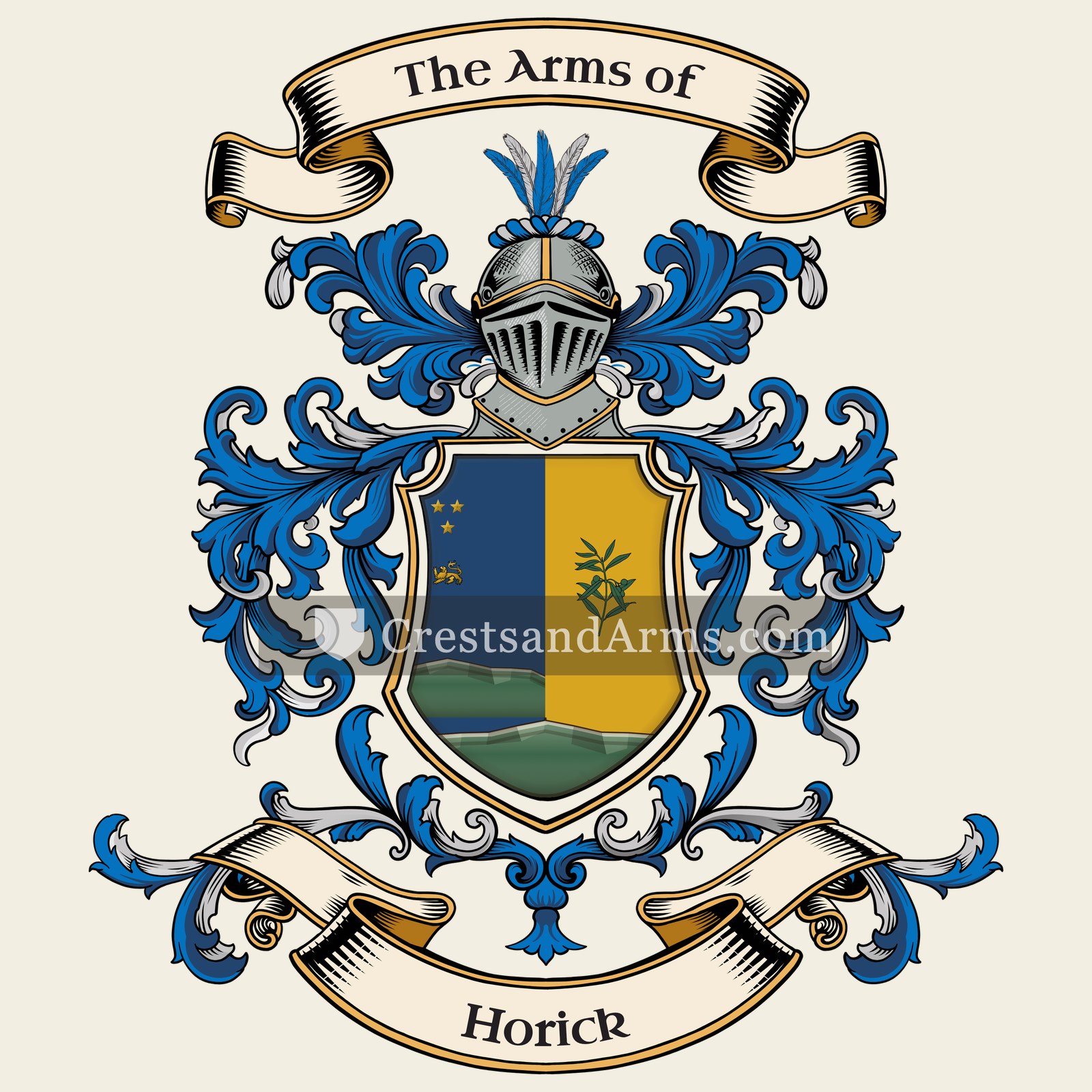 The Horick coat of arms, drawn from the recorded blazon