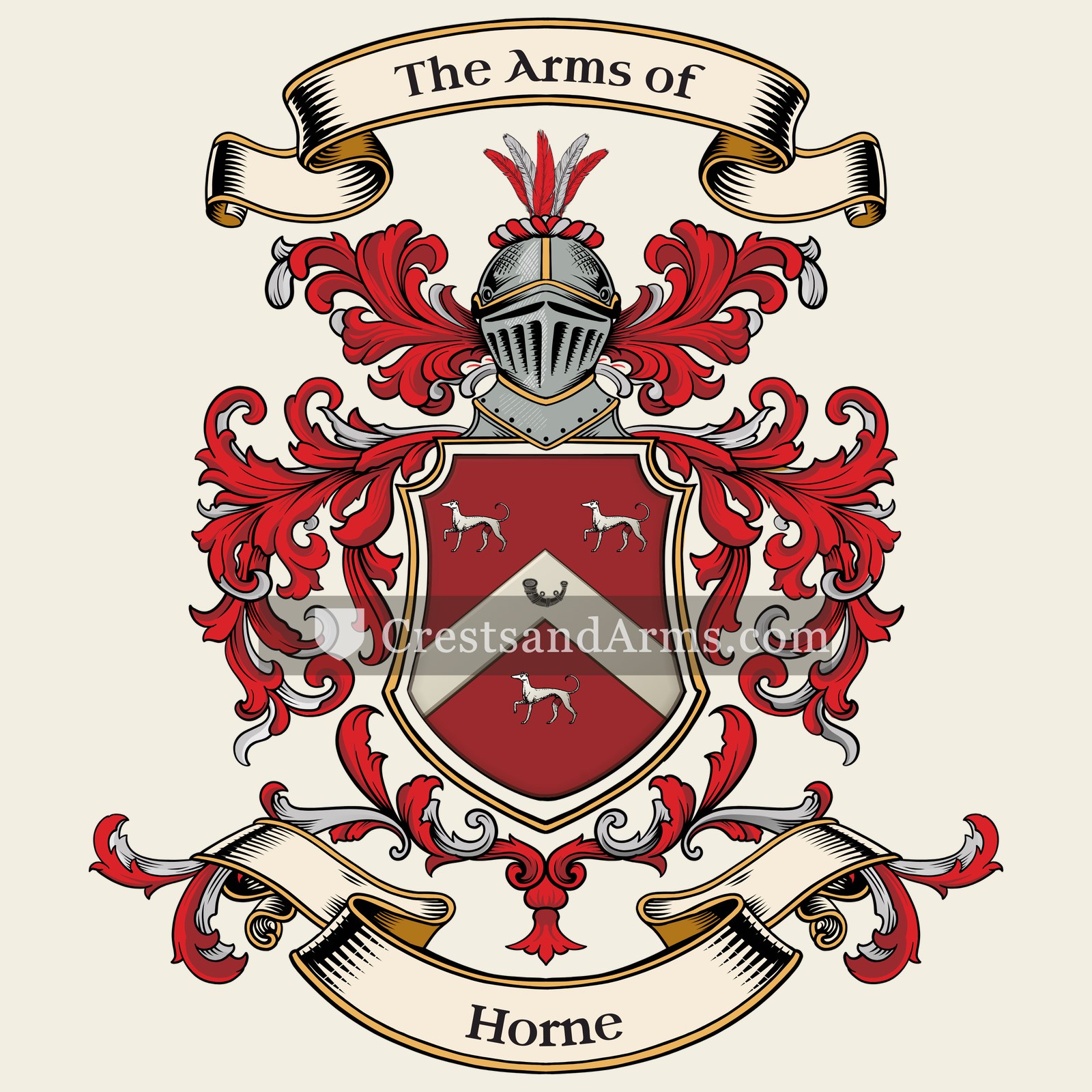 The Horne coat of arms, drawn from the recorded blazon