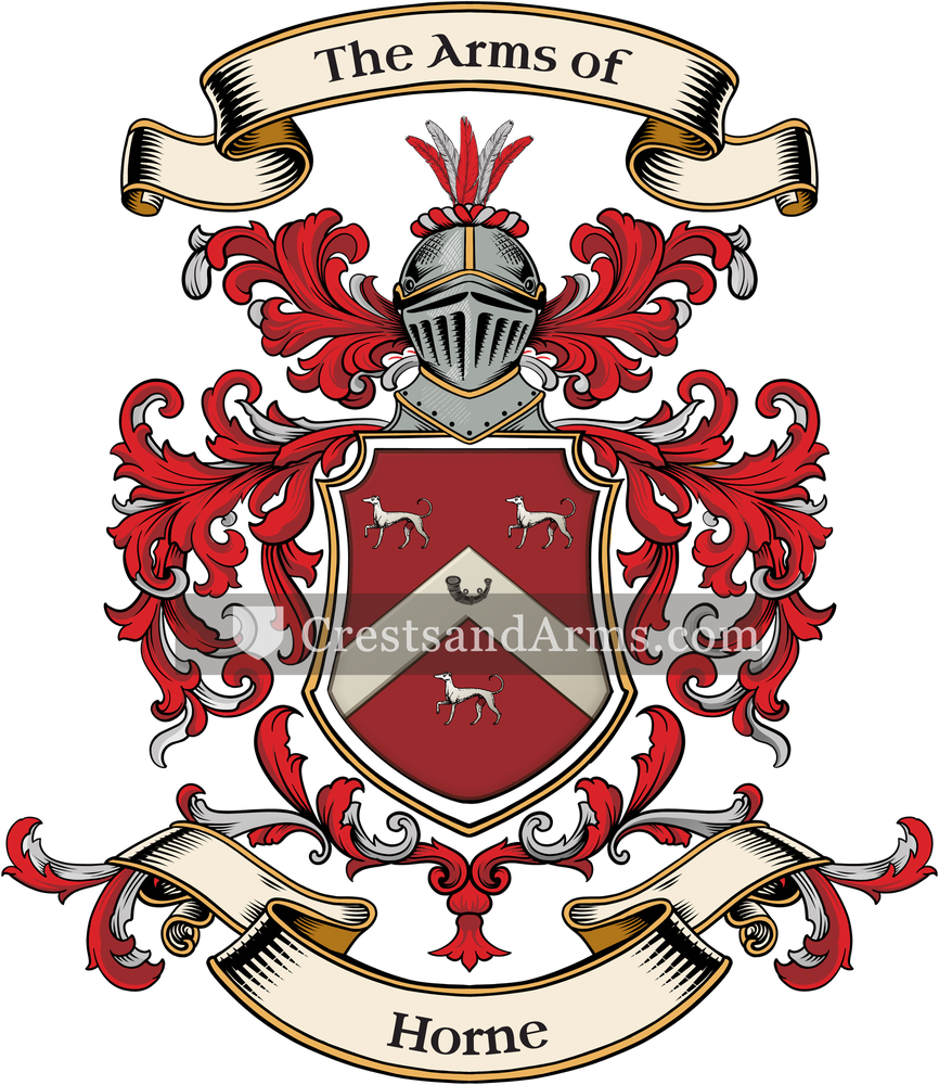 The Horne coat of arms, drawn from the recorded blazon