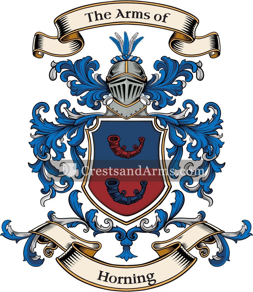 The Horning coat of arms, drawn from the recorded blazon