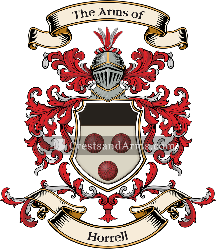 The Horrell coat of arms, drawn from the recorded blazon