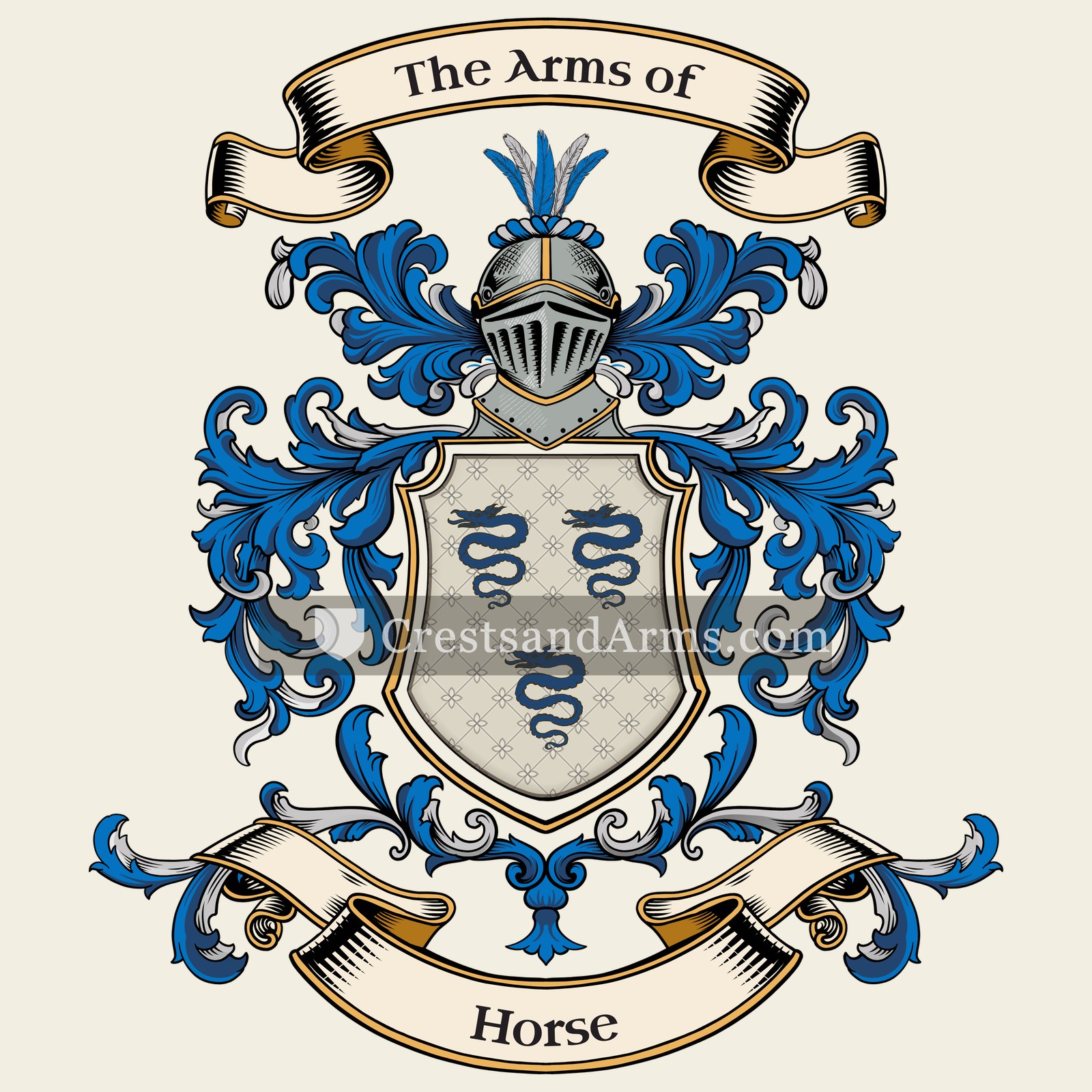 The Horse coat of arms, drawn from the recorded blazon