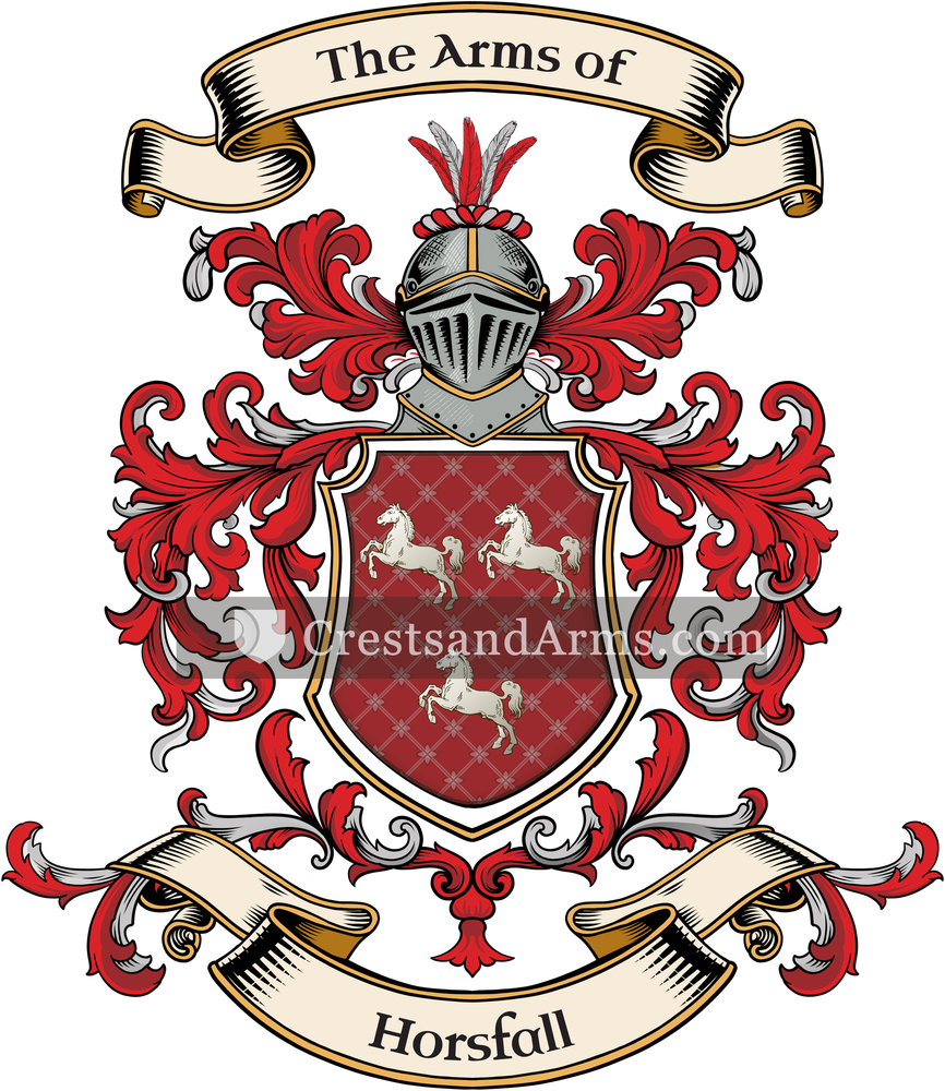 The Horsfall coat of arms, drawn from the recorded blazon